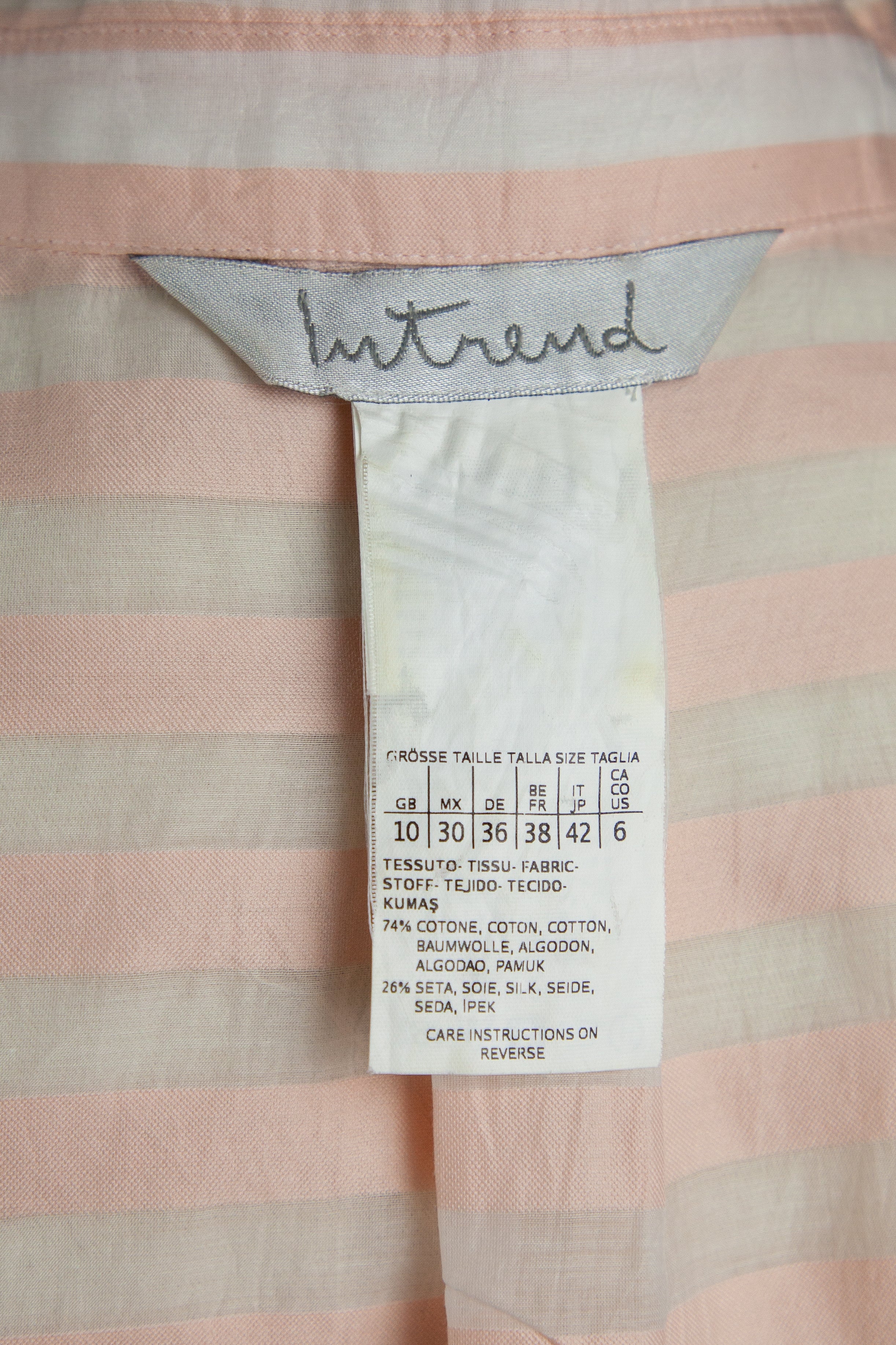 Good Intrend Pink Silk Blouse Size XXS Sheer Striped Design
