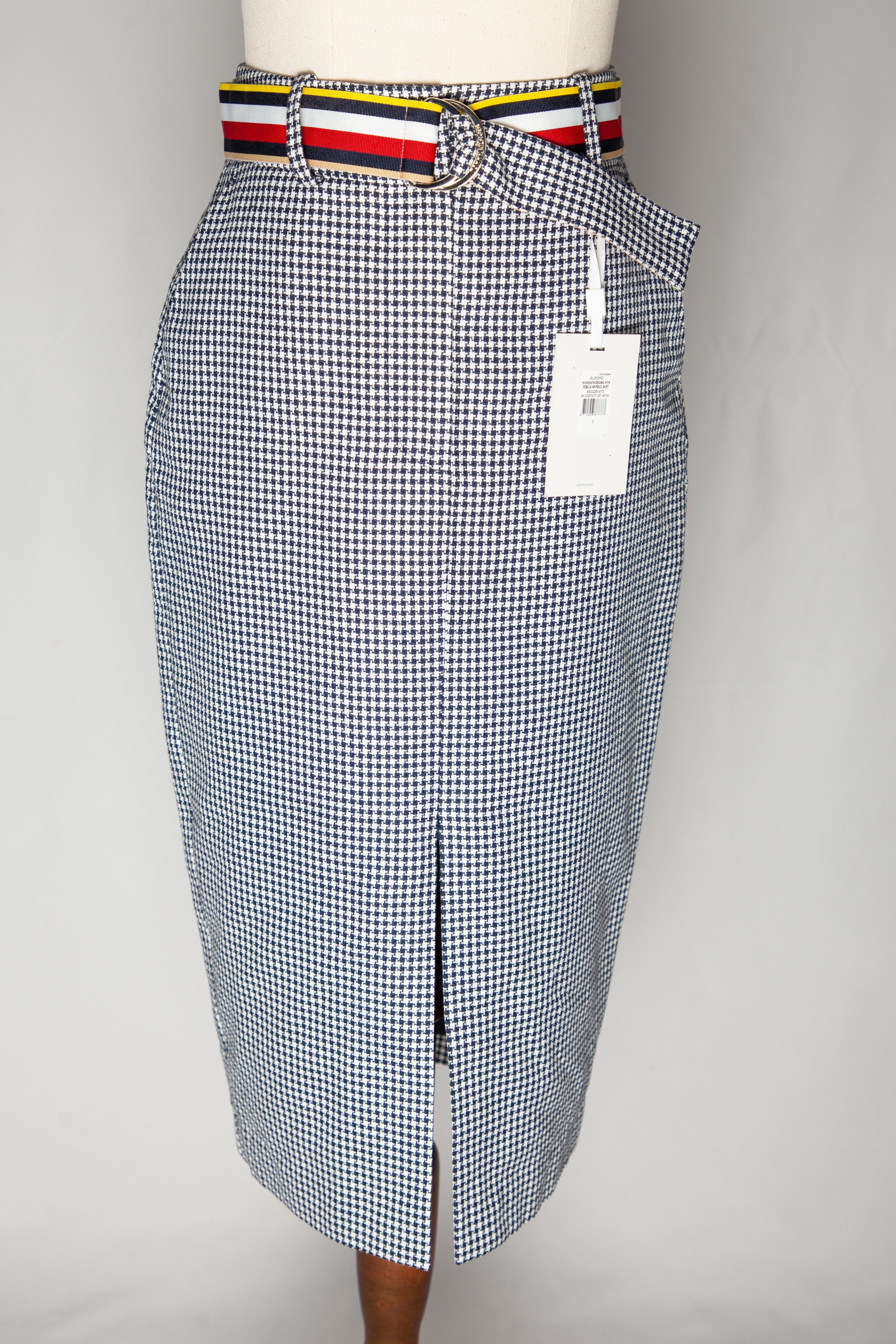 NEW Tommy Hilfiger Black High-Waisted Skirt XS with Striped Belt