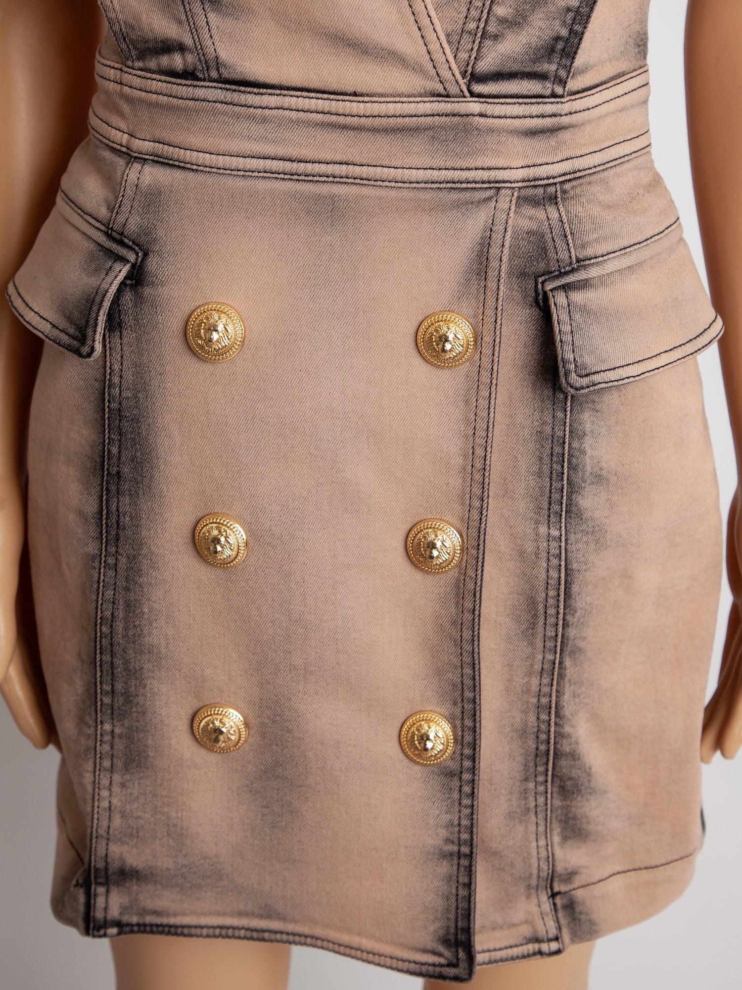 Balmain Pink Cotton Dress XS Excellent Condition with Gold Buttons