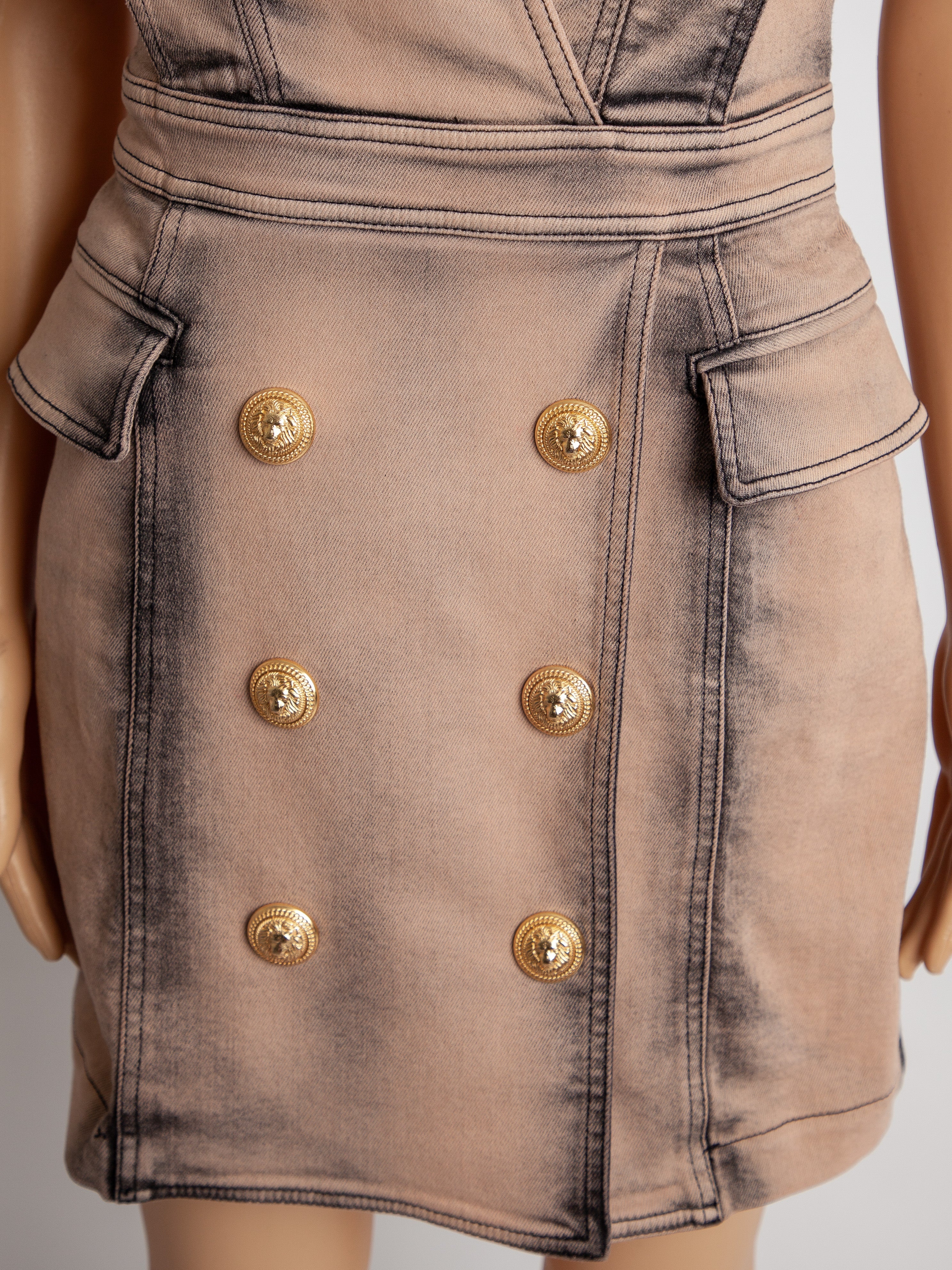 Balmain Pink Cotton Dress XS Excellent Condition with Gold Buttons
