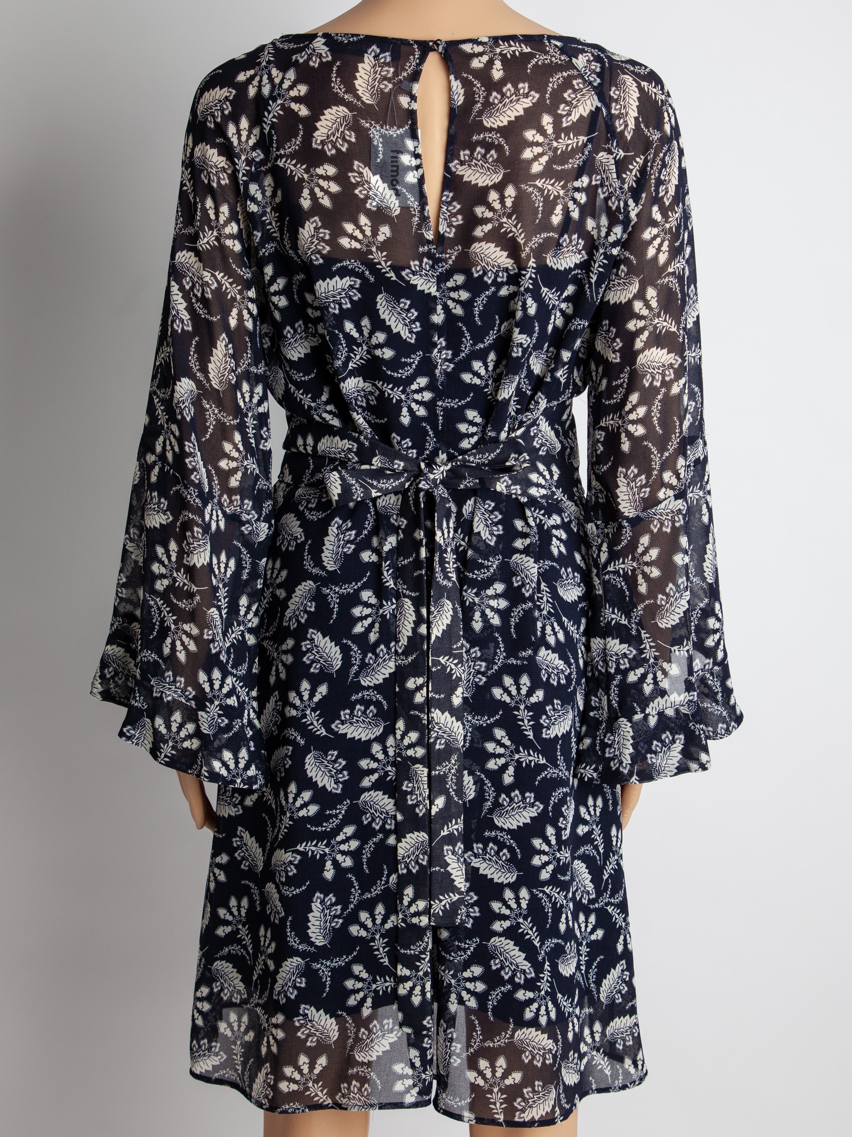 Good Marella Floral Dress Black Cotton Size M with Tied Waist