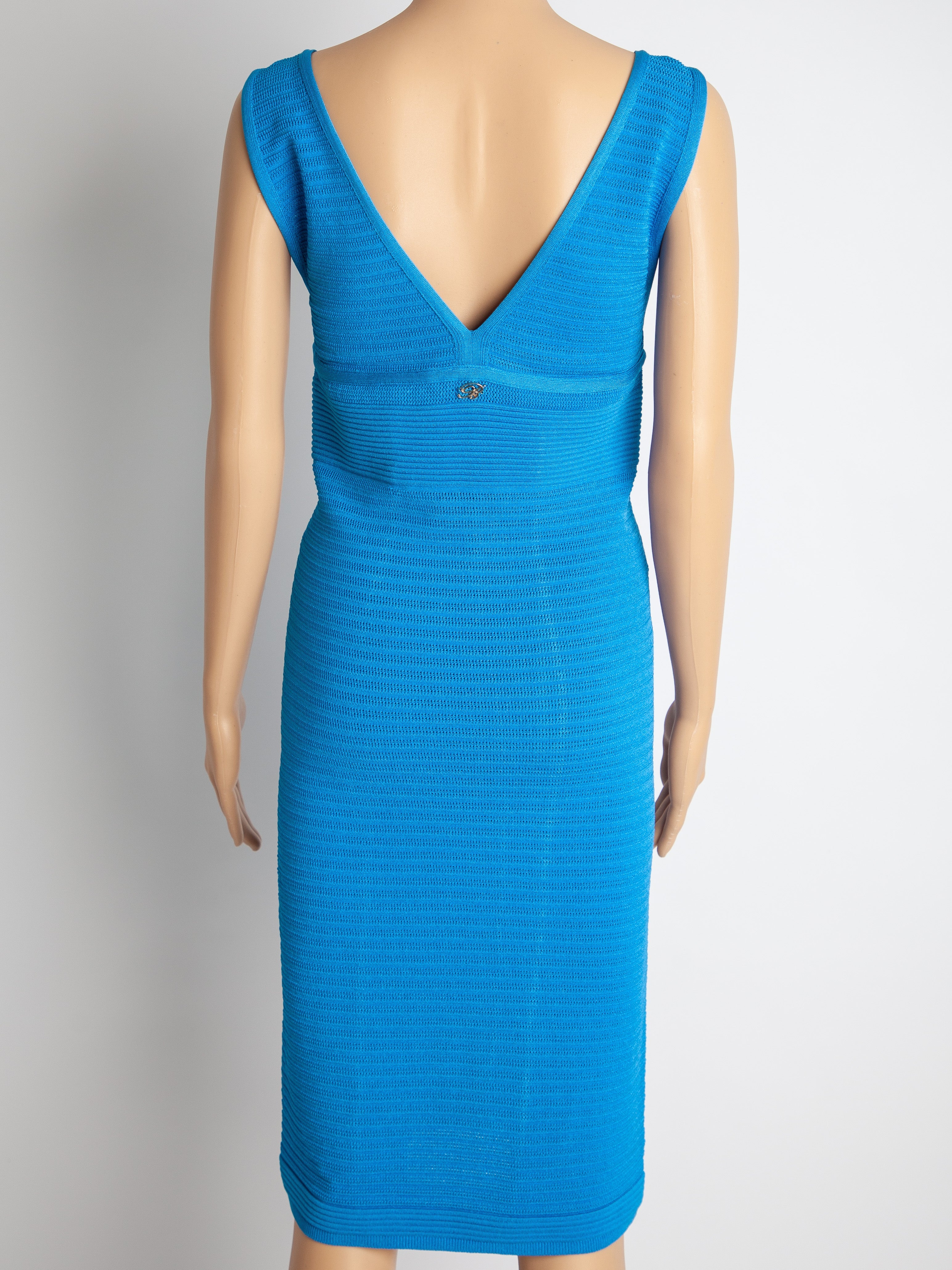 Good Blumarine Blue Sleeveless Knee-Length Dress Polyester