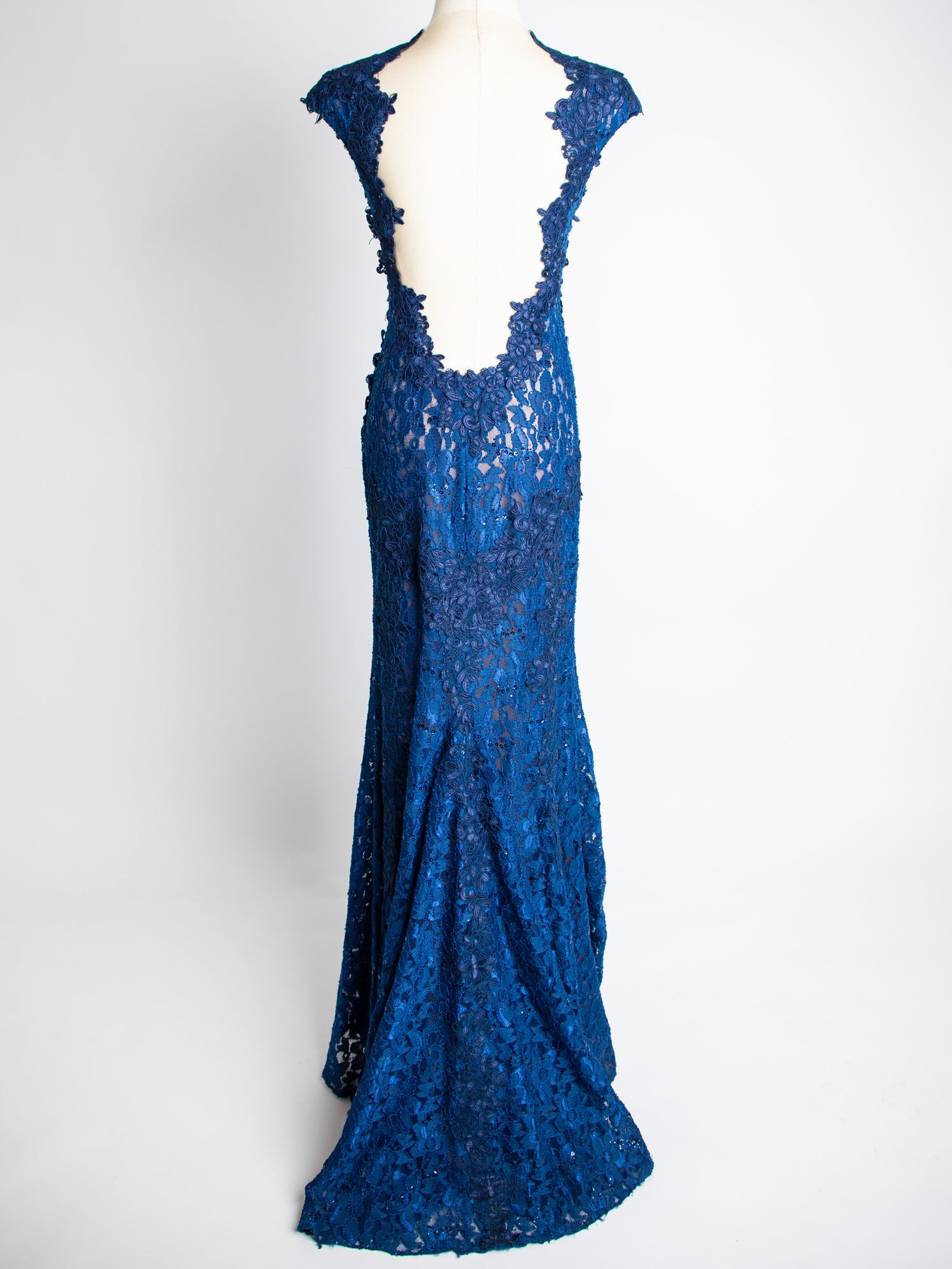 Good Jovani Blue Lace Dress with Deep V-Neckline for Women
