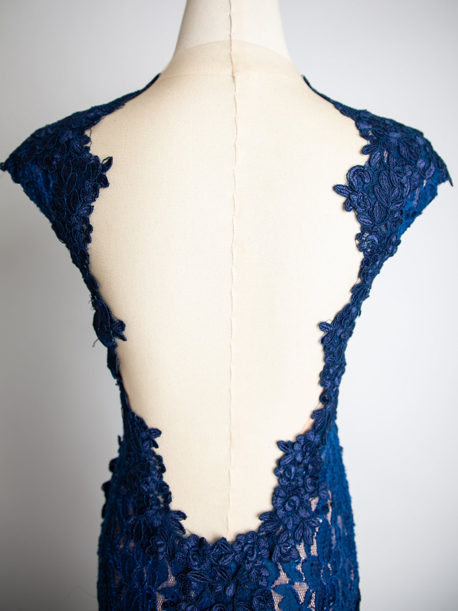 Good Jovani Blue Lace Dress with Deep V-Neckline for Women