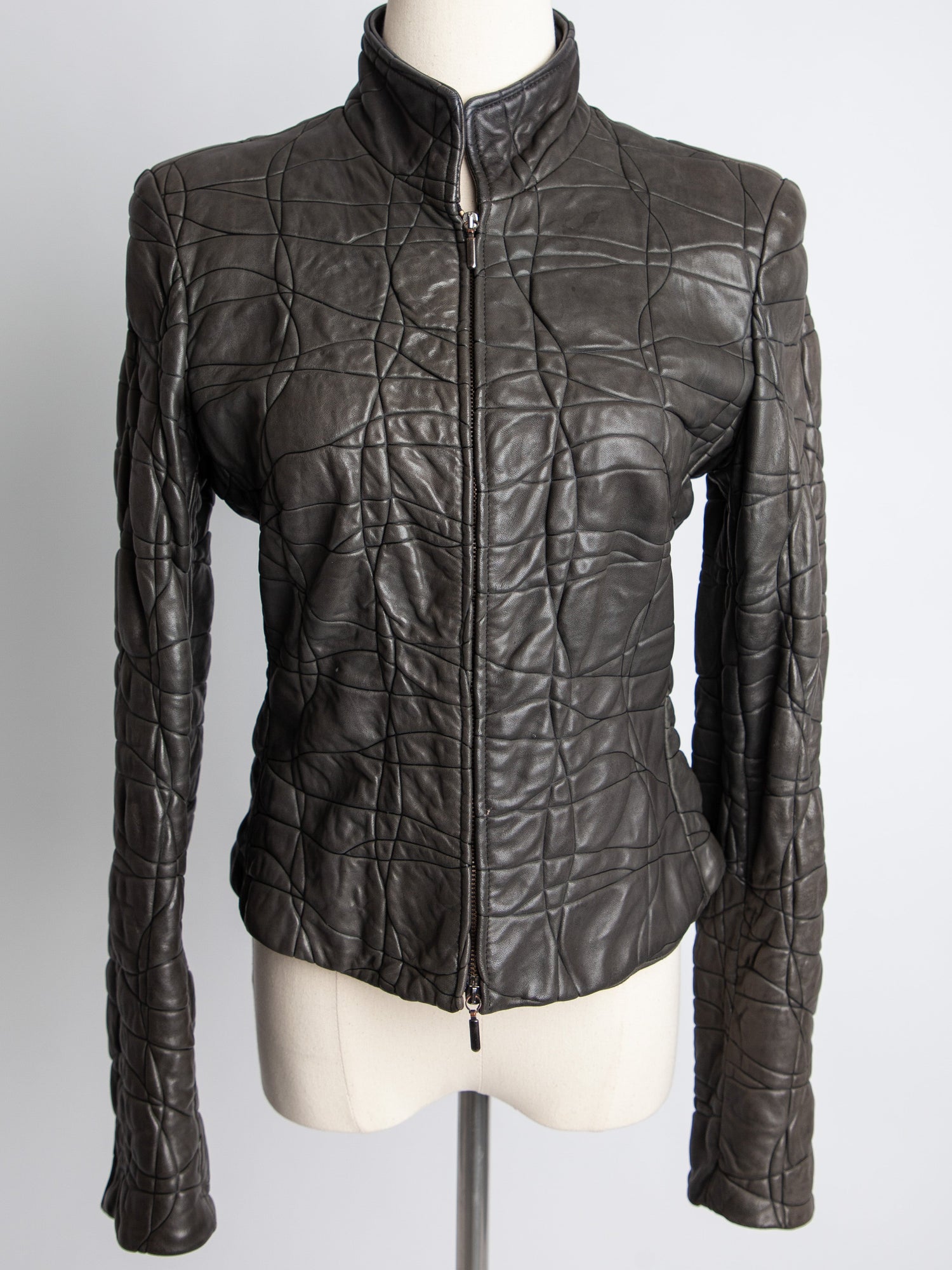 Good Armani Exchange Green Quilted Leather Jacket Size XXS
