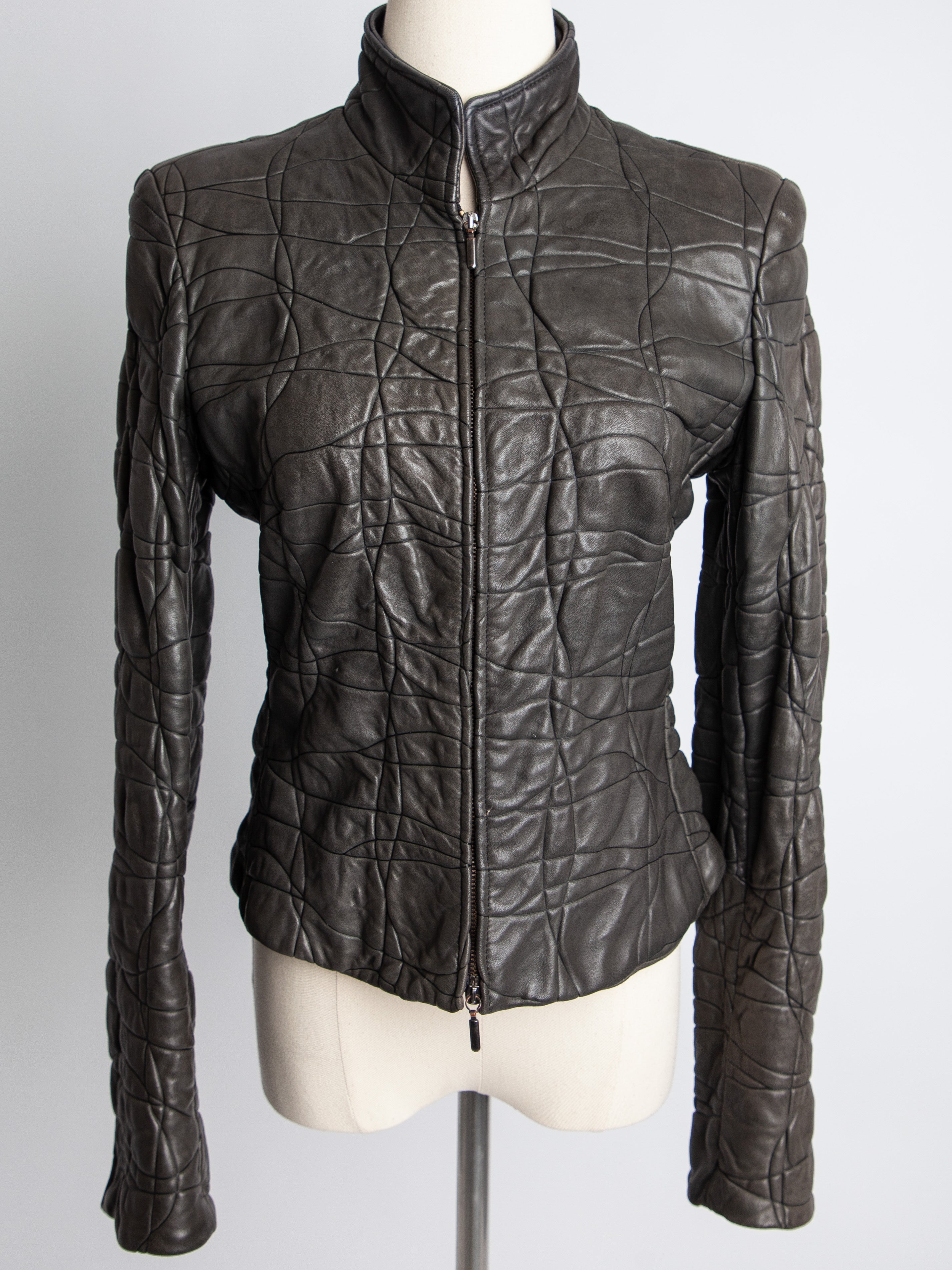 Good Armani Exchange Green Quilted Leather Jacket Size XXS