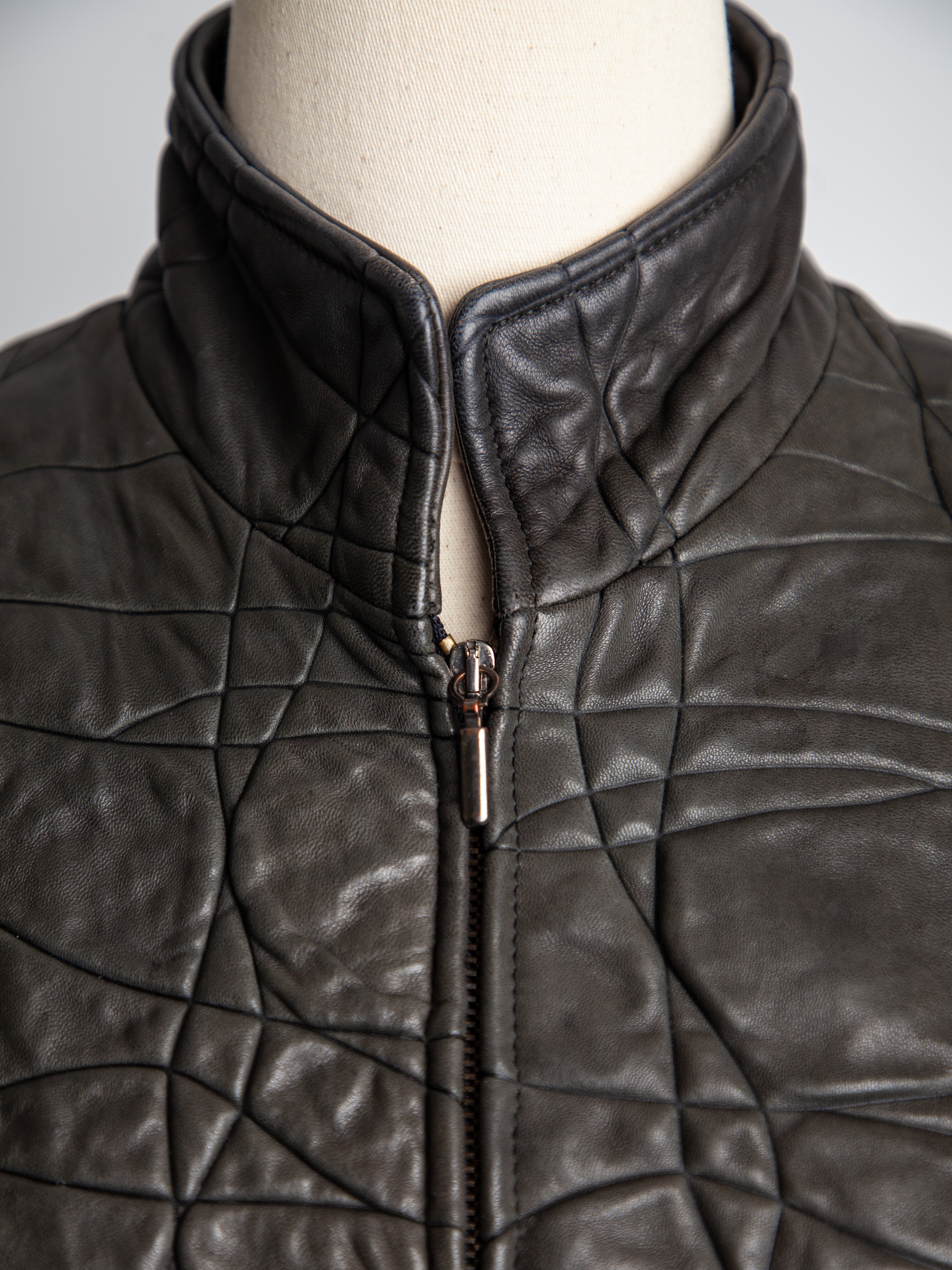 Good Armani Exchange Green Quilted Leather Jacket Size XXS