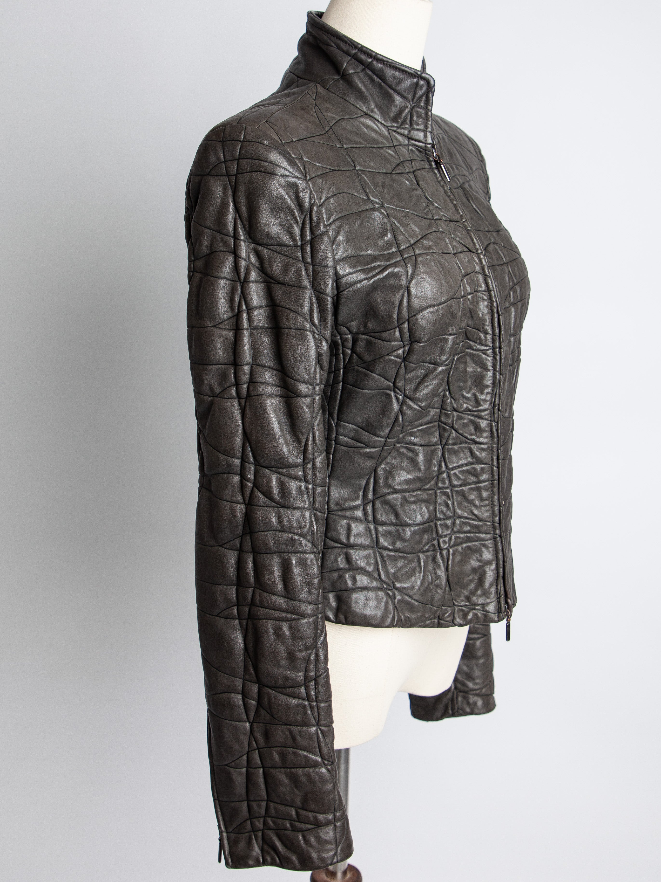 Good Armani Exchange Green Quilted Leather Jacket Size XXS