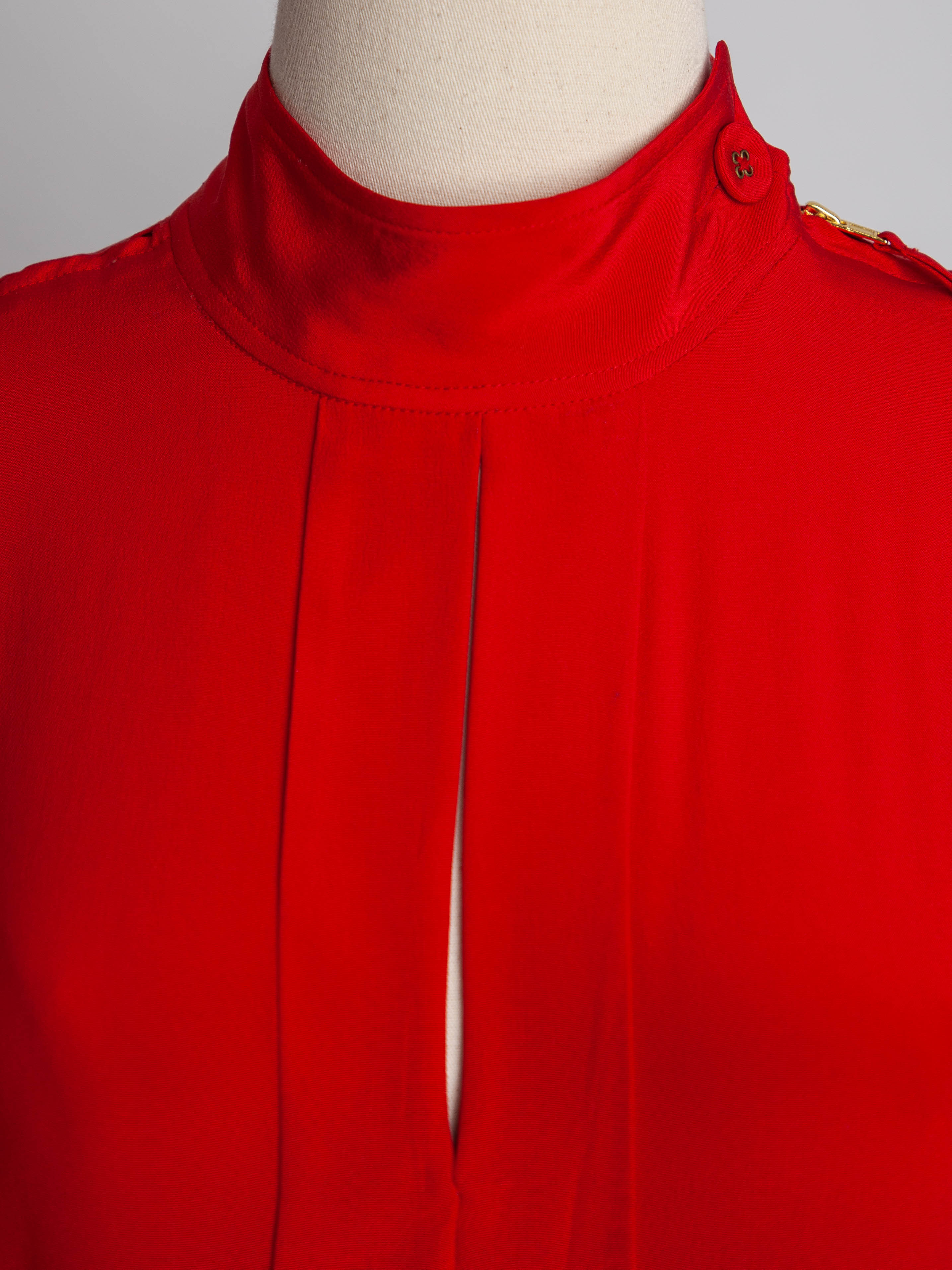 Good JAEGER Red Silk Blouse Size S with High Collar and Loose Fit