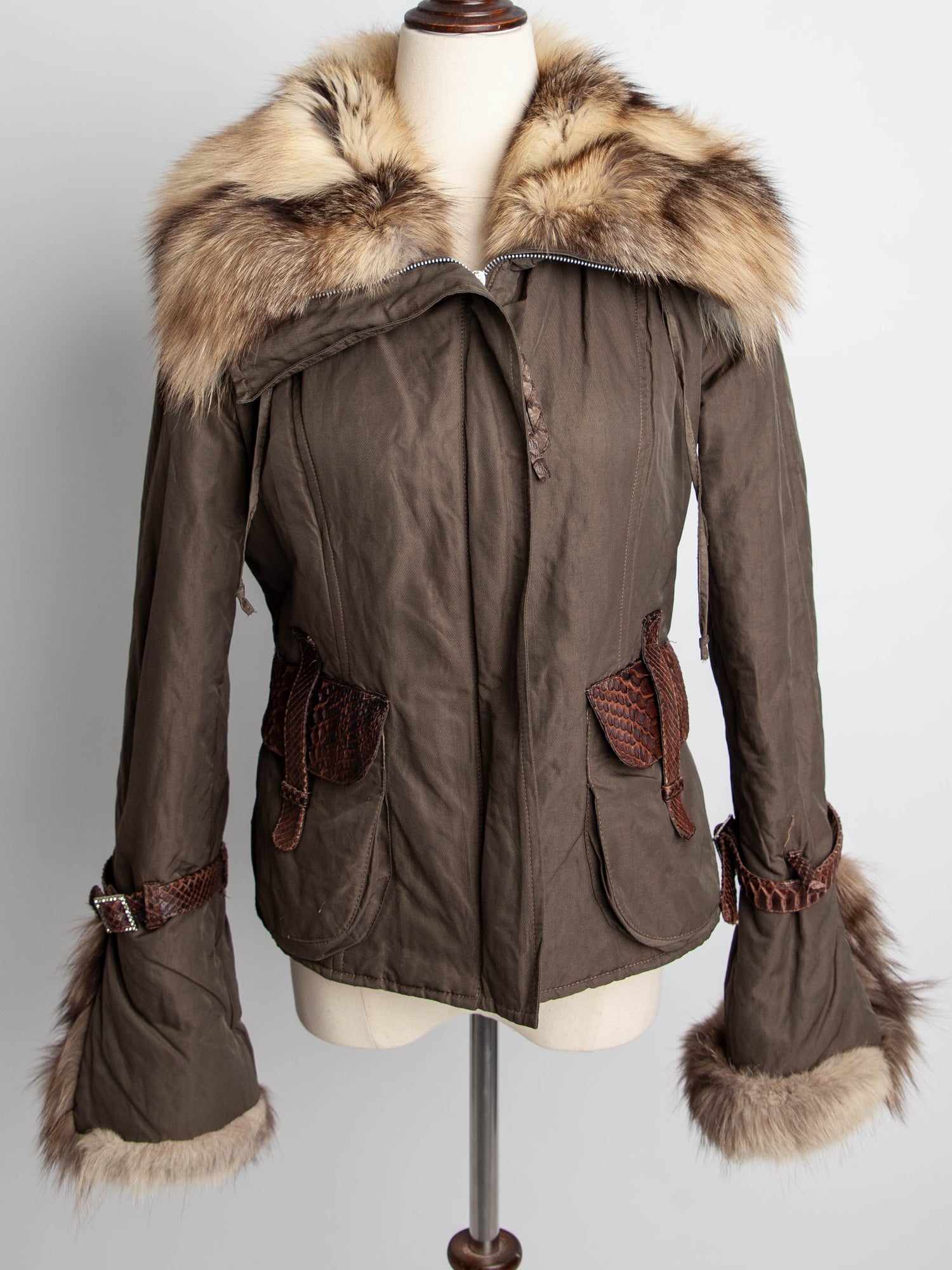 Good Baldinini Green Polyester Jacket with Fur Details Size XXS