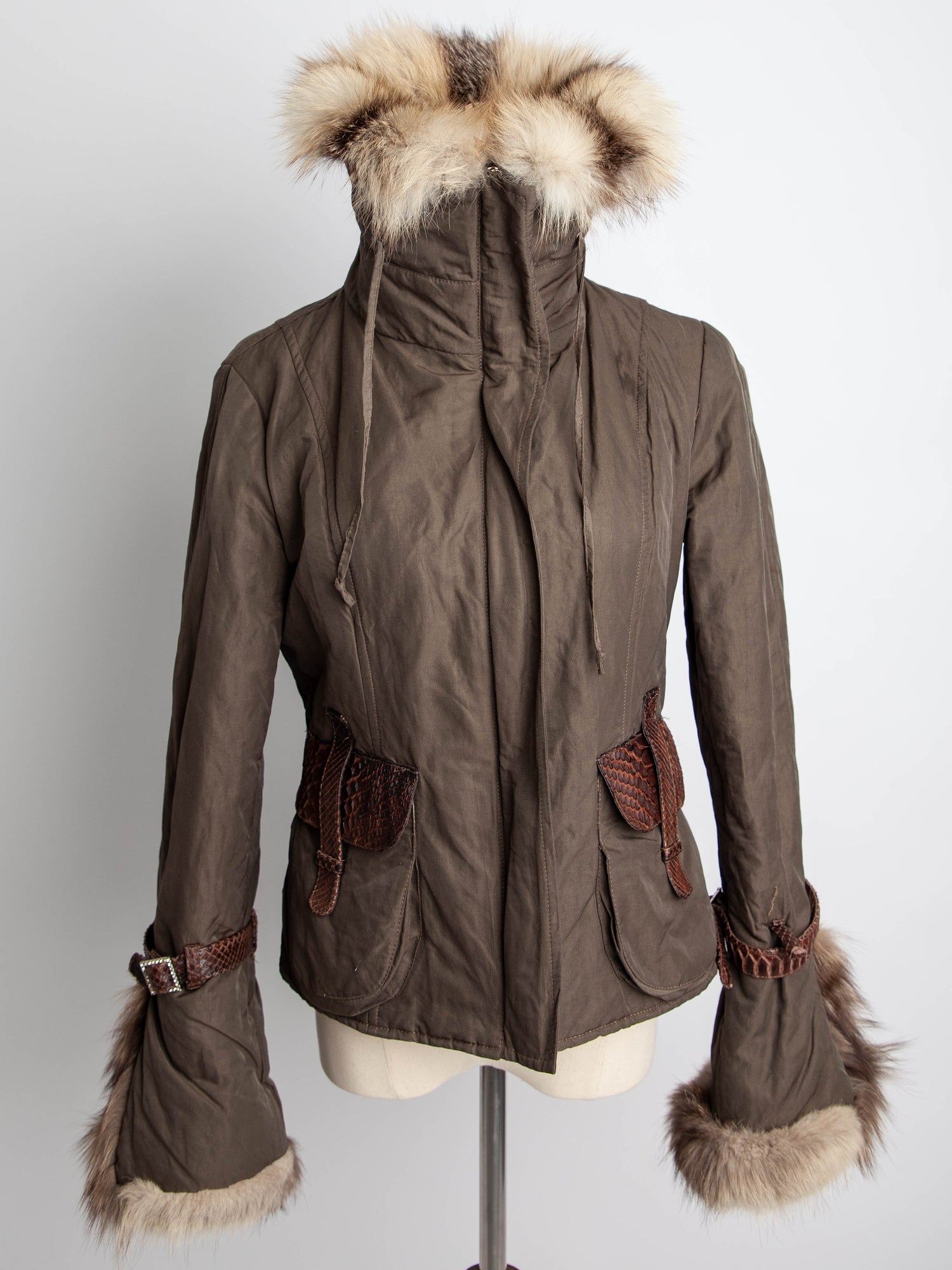Good Baldinini Green Polyester Jacket with Fur Details Size XXS