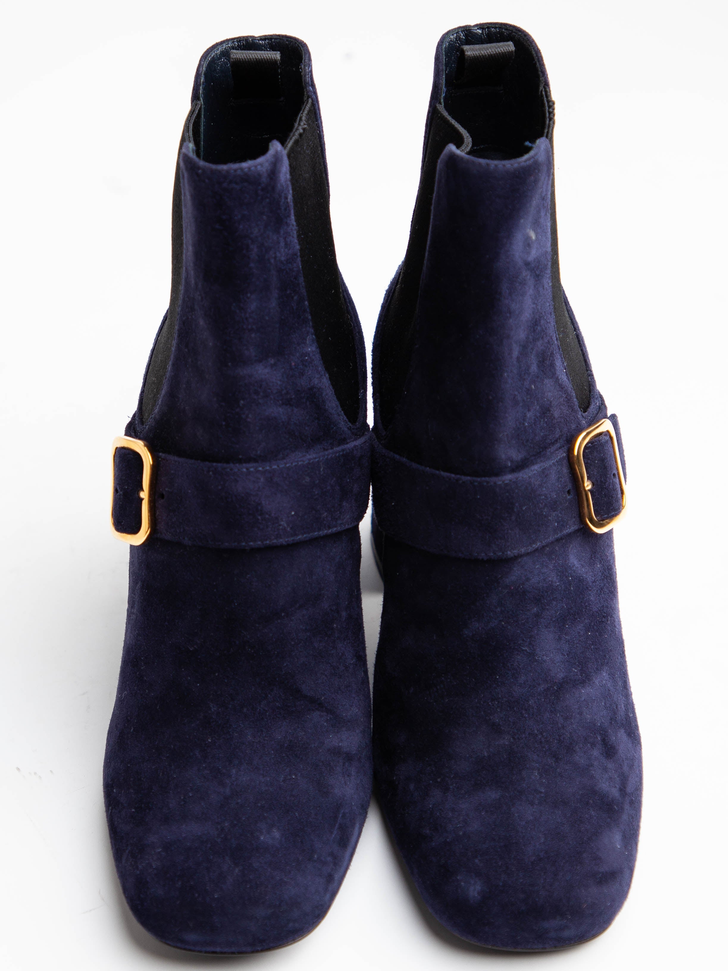 Good Condition Prada Purple Suede Ankle Boots Size 37.5 with Buckle