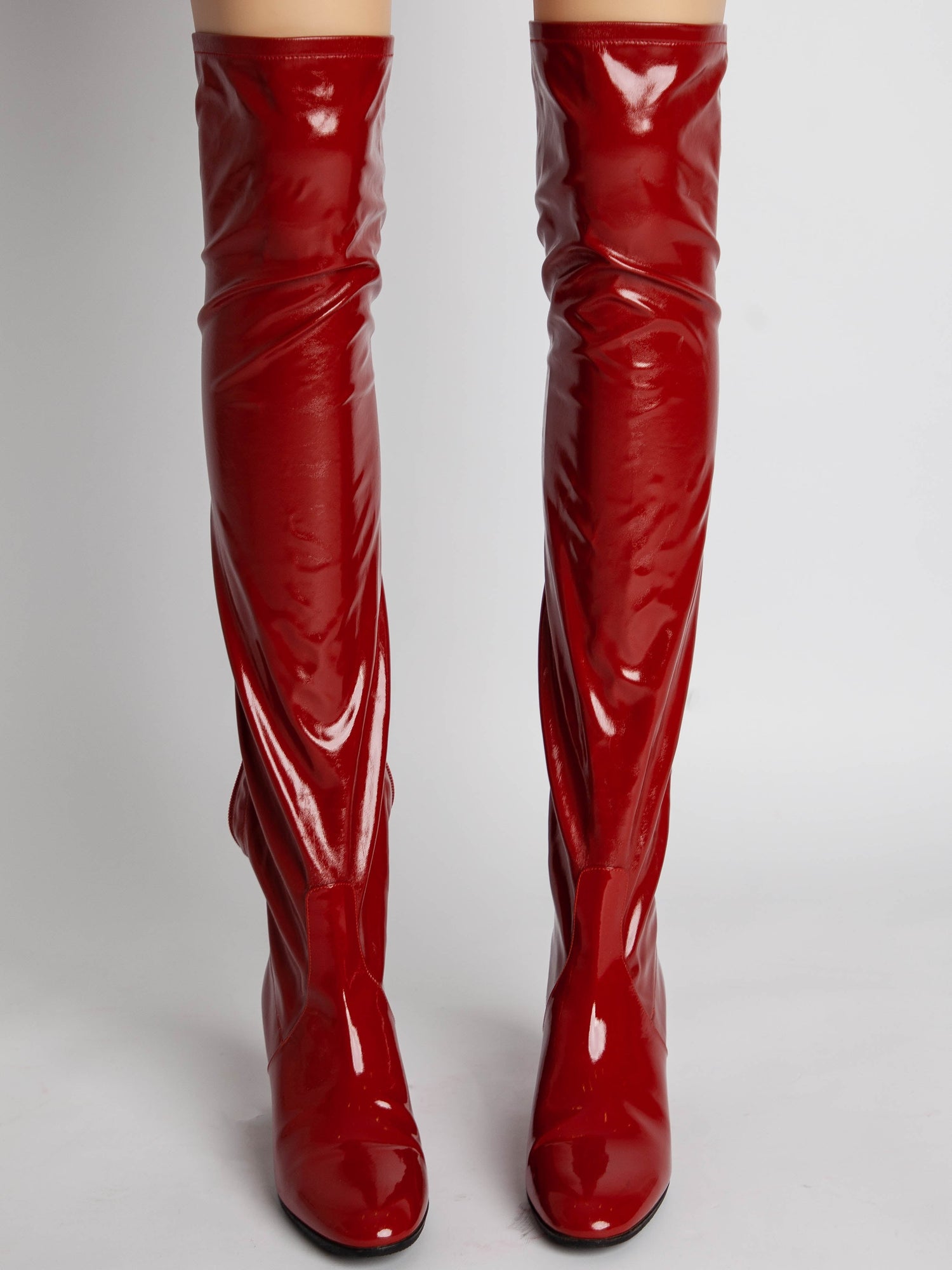Good Valentino Red Leather Thigh-High Boots Size 36.5 with Block Heels