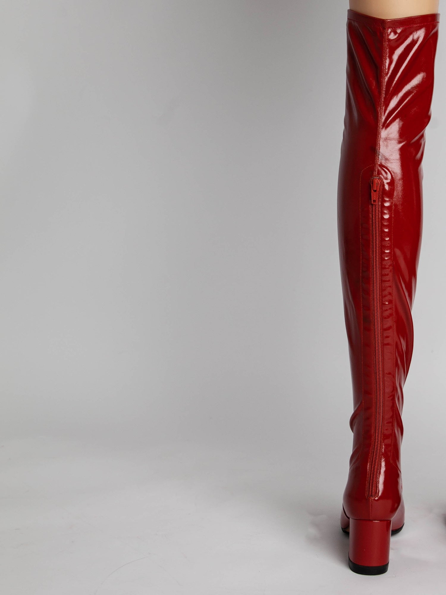 Good Valentino Red Leather Thigh-High Boots Size 36.5 with Block Heels