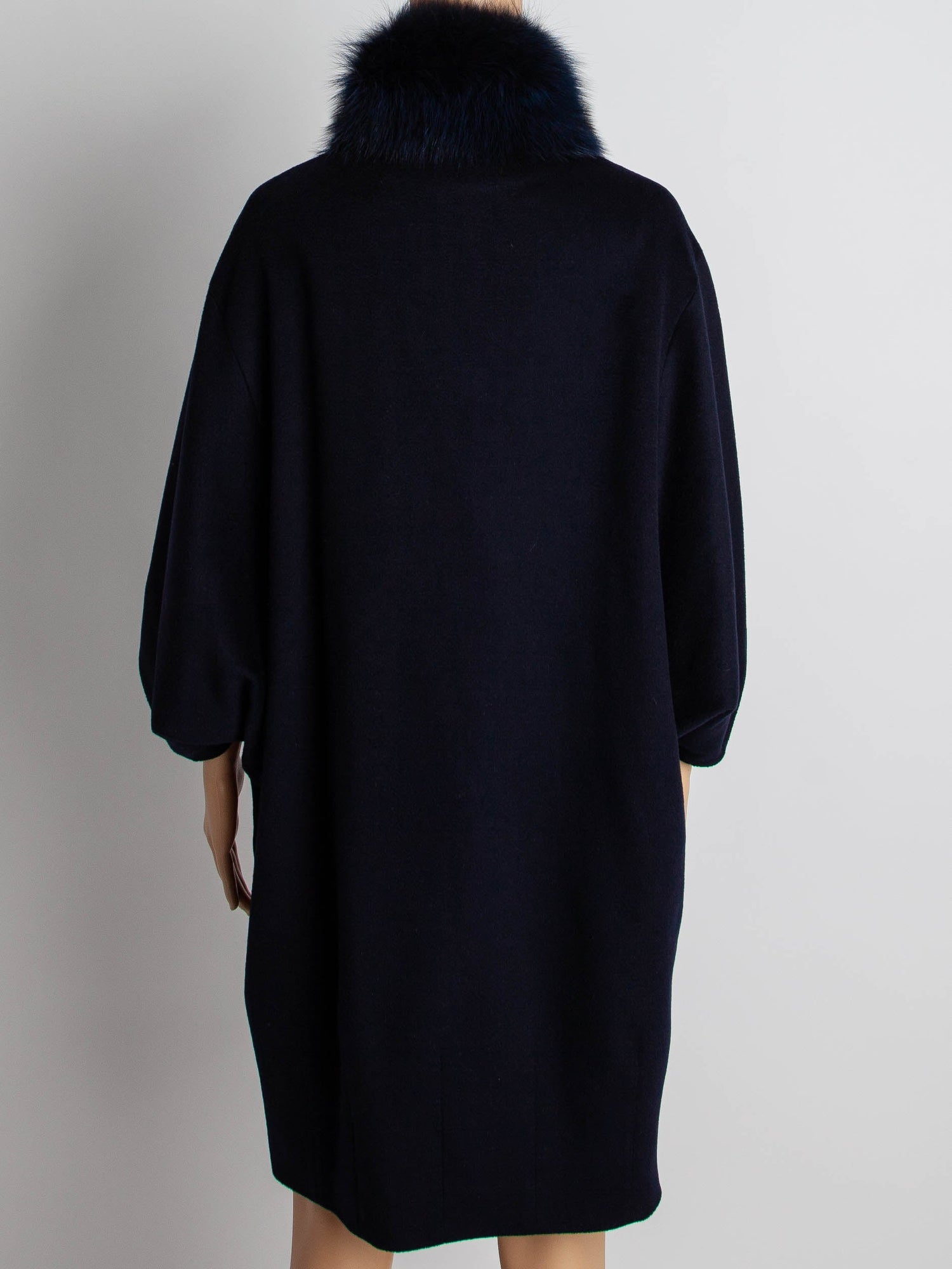 Eleventy Blue Wool Coat with Fur Collar Size M - Good Condition