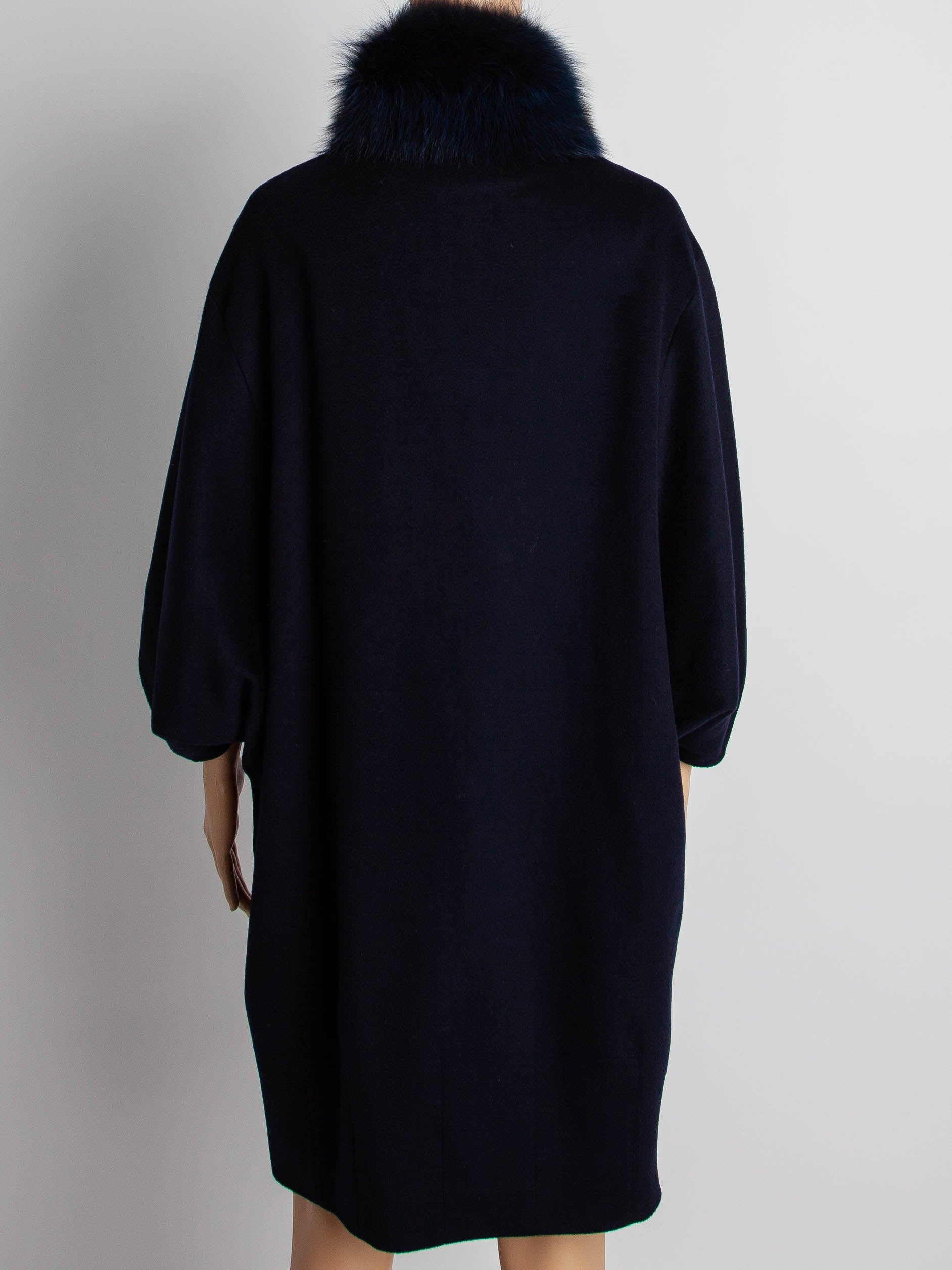 Eleventy Blue Wool Coat with Fur Collar Size M - Good Condition