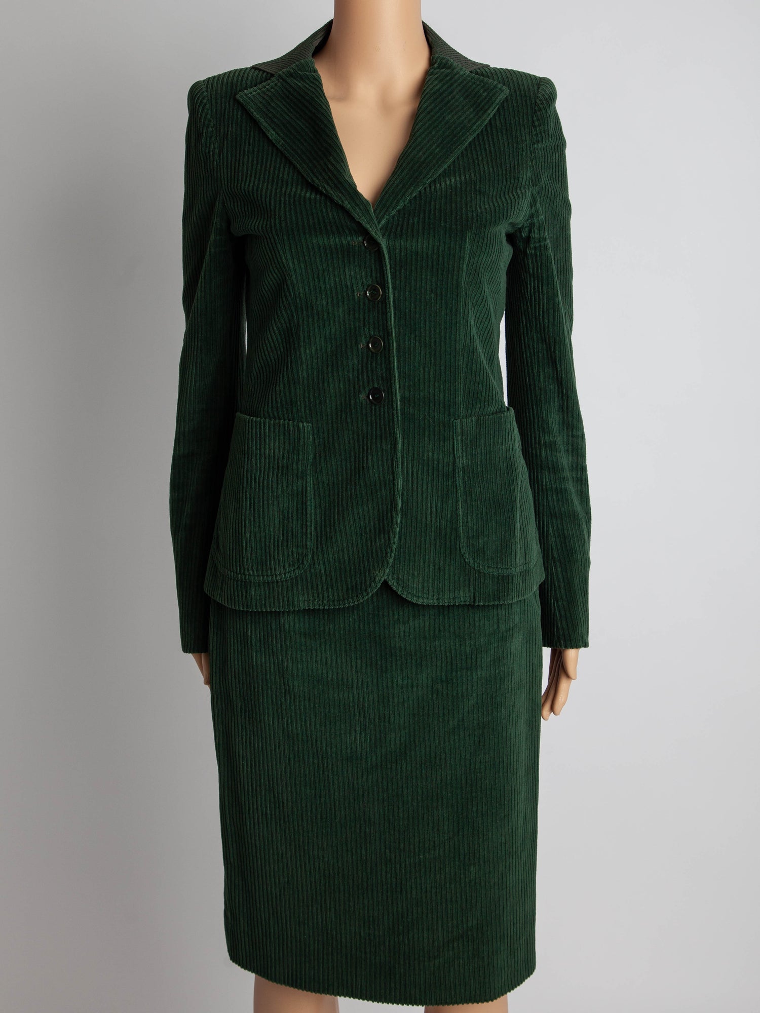 Good Moschino Green Cotton Corduroy Blazer Skirt Suit Size M