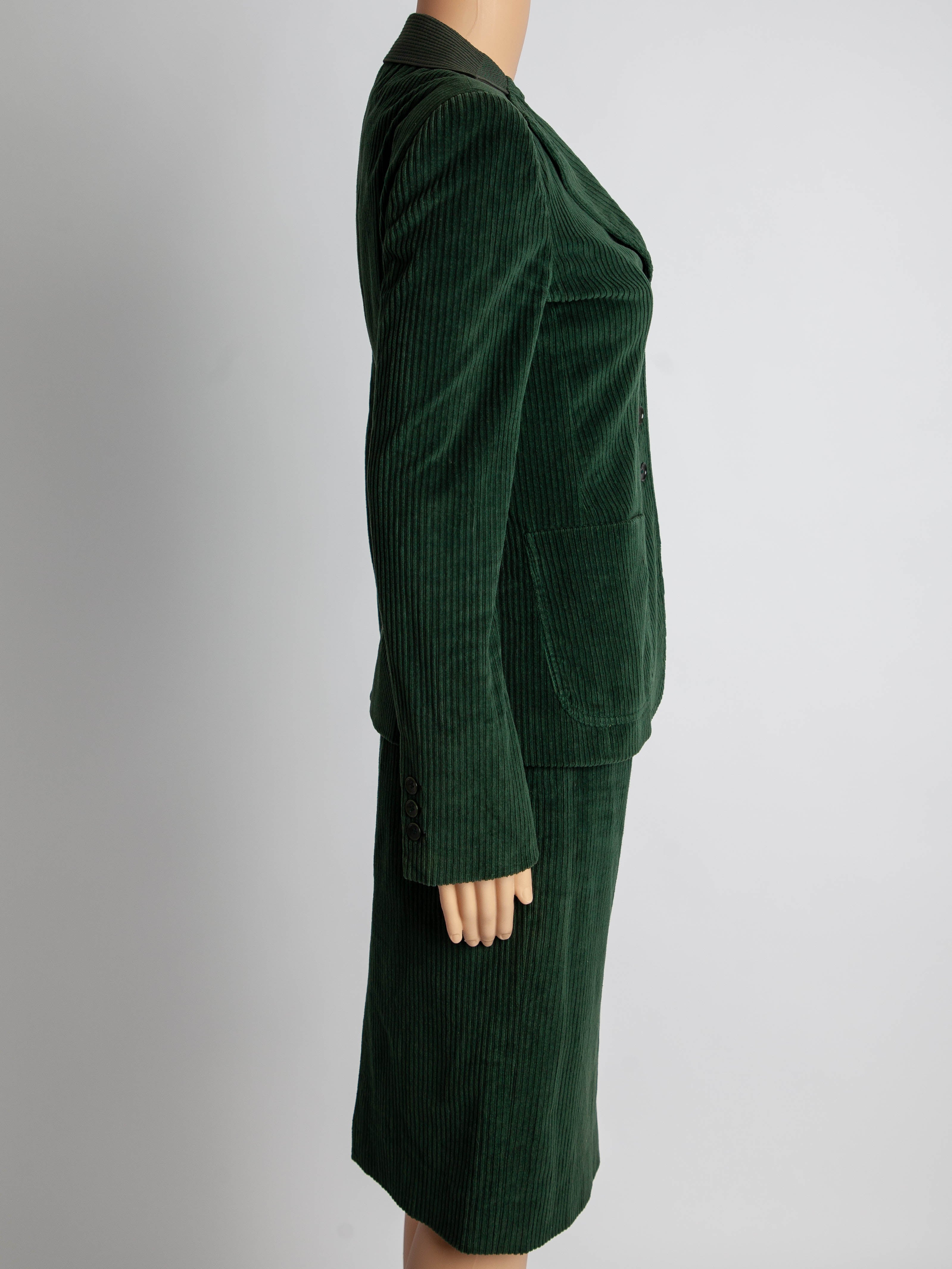 Good Moschino Green Cotton Corduroy Blazer Skirt Suit Size M