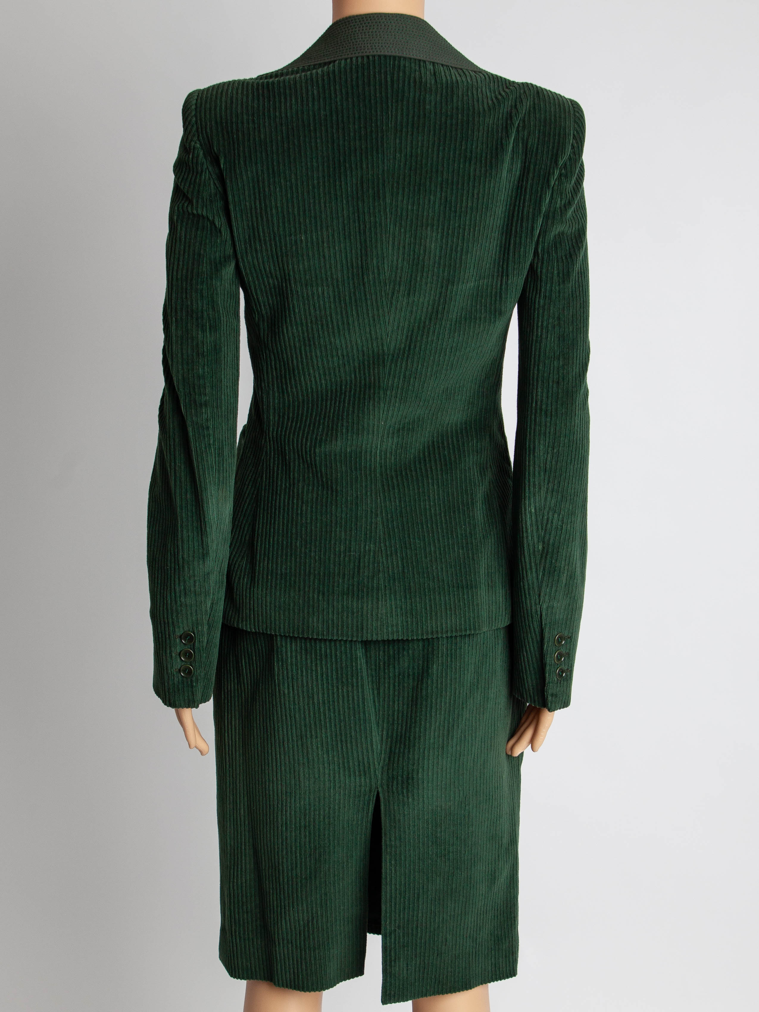 Good Moschino Green Cotton Corduroy Blazer Skirt Suit Size M