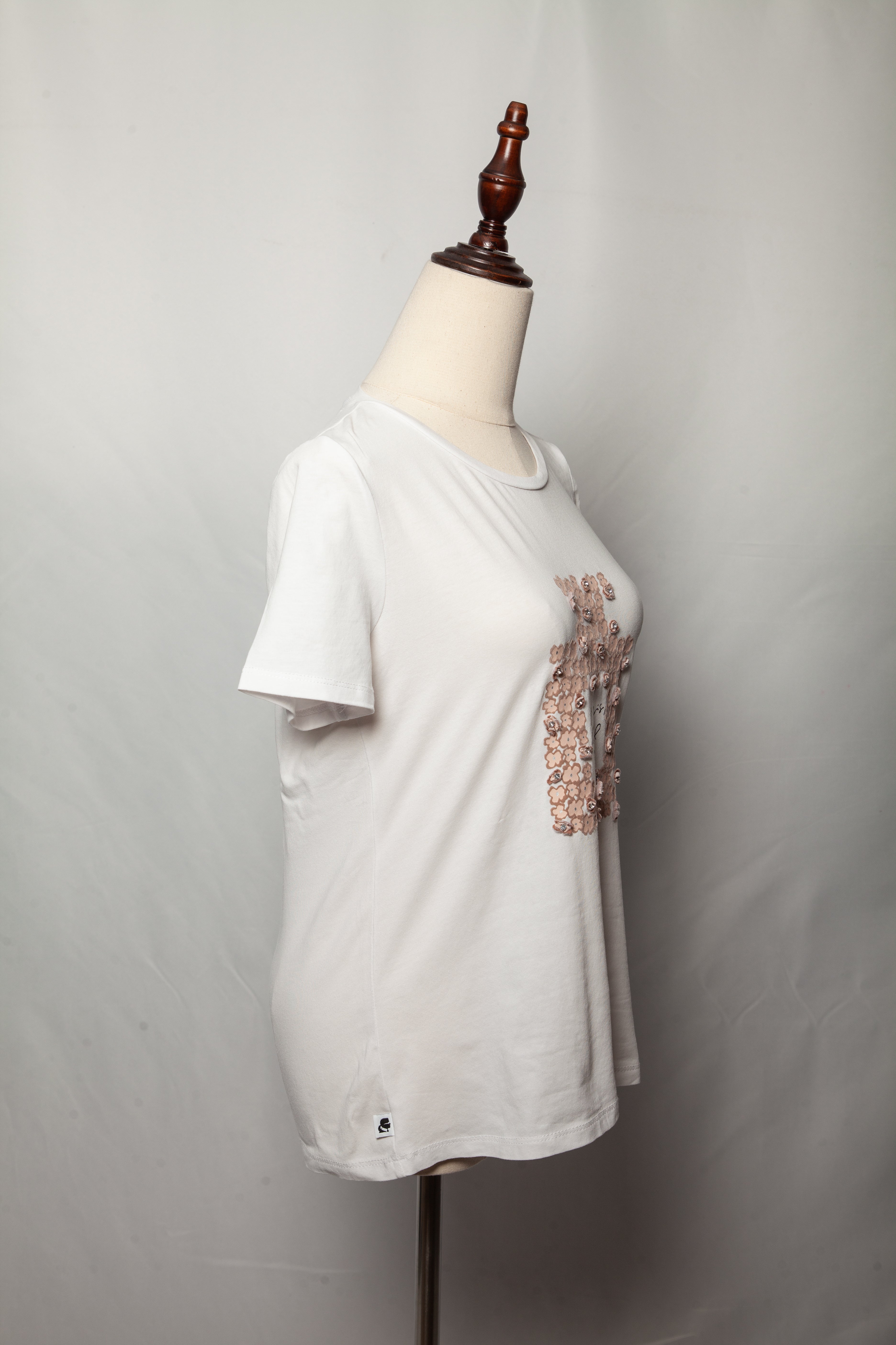 Good Karl Lagerfeld White Cotton T-Shirt Size XS with Floral Design