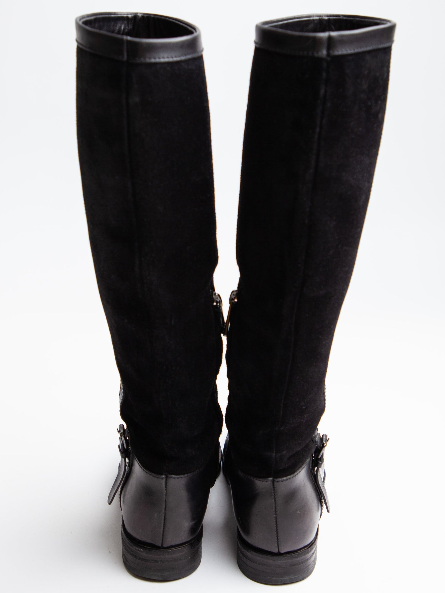 Good Giorgio Armani Black Leather Knee-High Boots with Buckle Detail