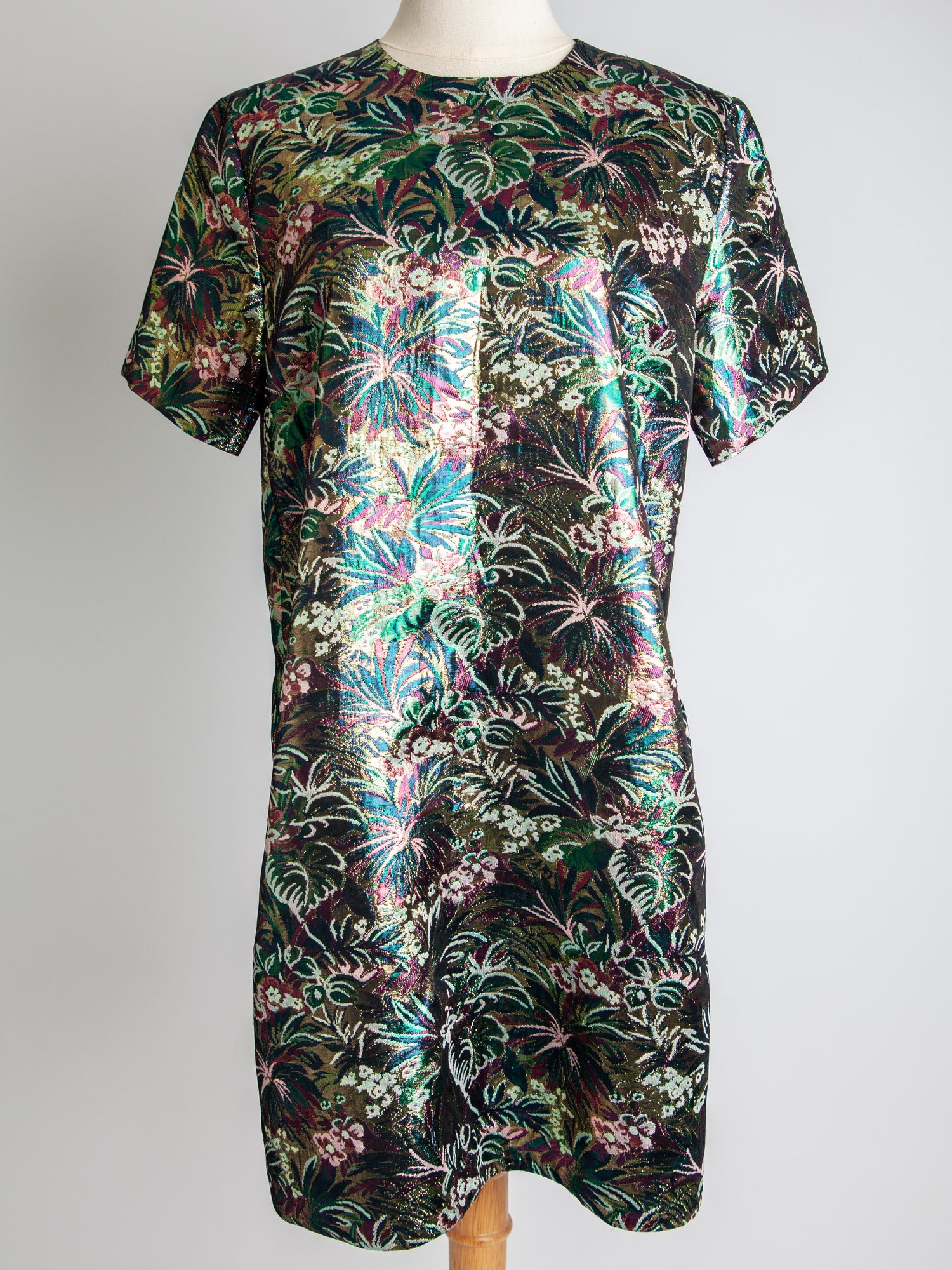 Good MSGM Green Floral Short-Sleeved Dress Size M Polyester