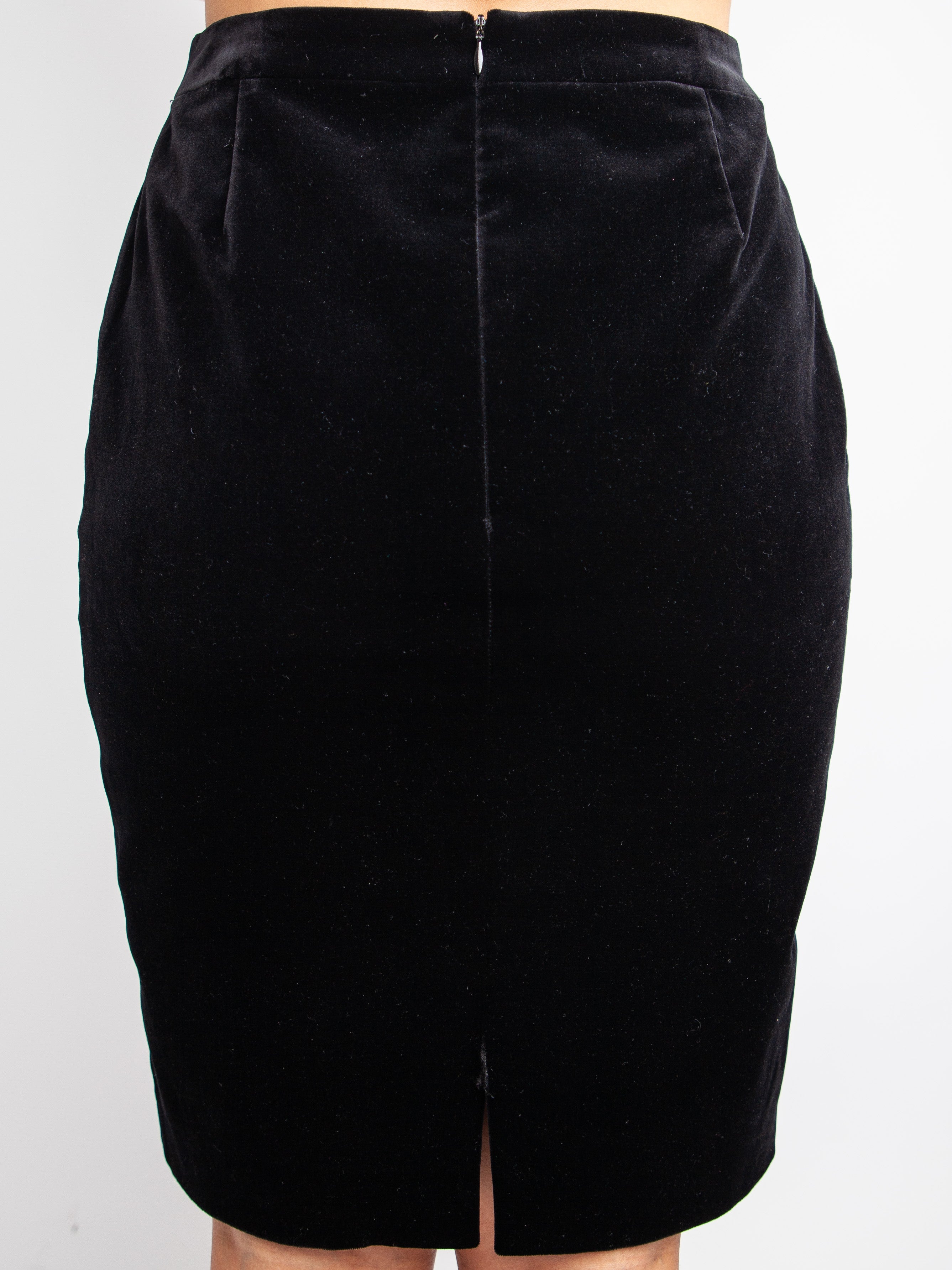 Escada Black Velvet Pencil Skirt High Waist Size XS