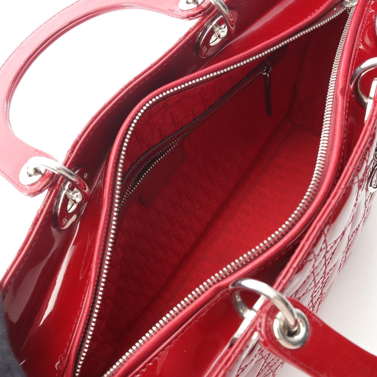 Christian Dior Christian Dior Large Cannage Handbag Red Patent Leather