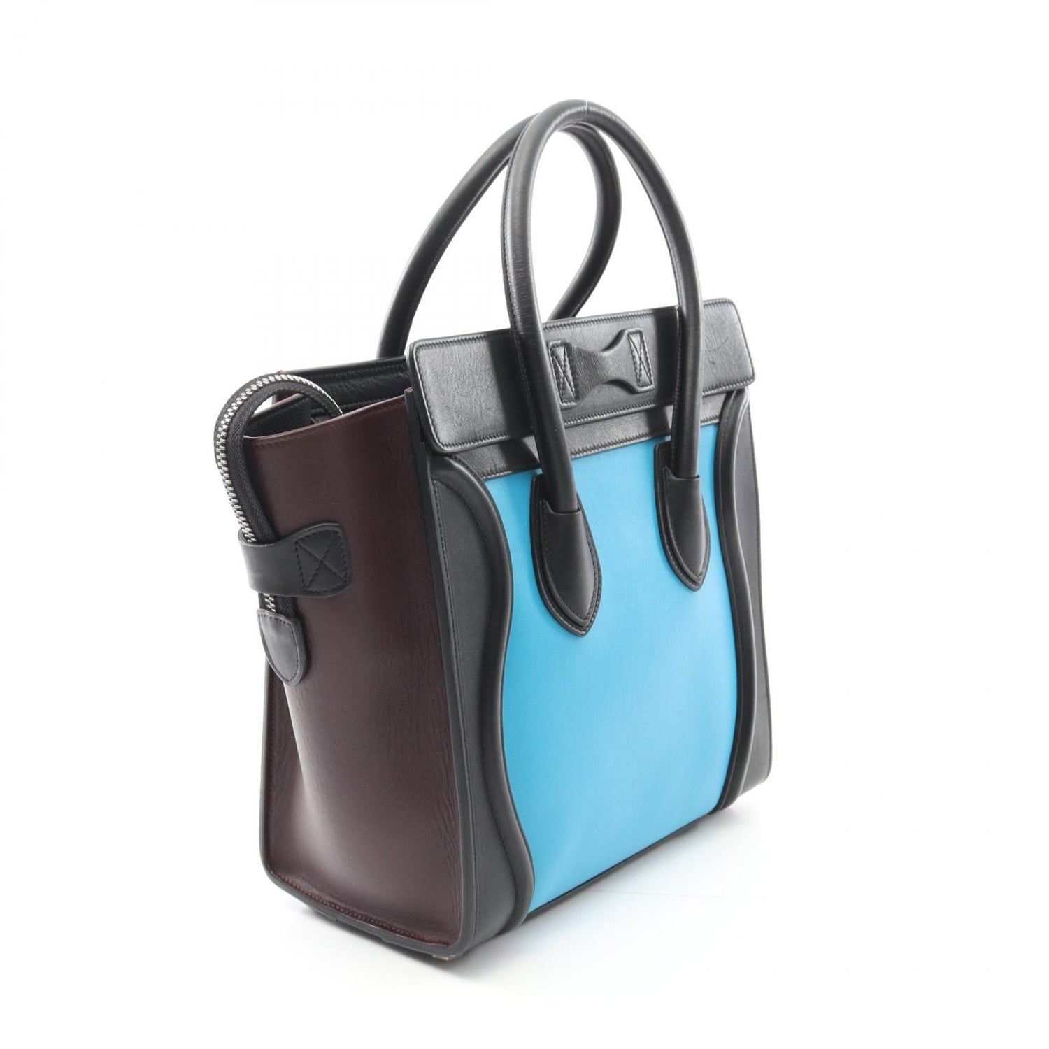 Celine Luggage Micro Shopper Tote Bag Black Blue Bordeaux Leather 167793