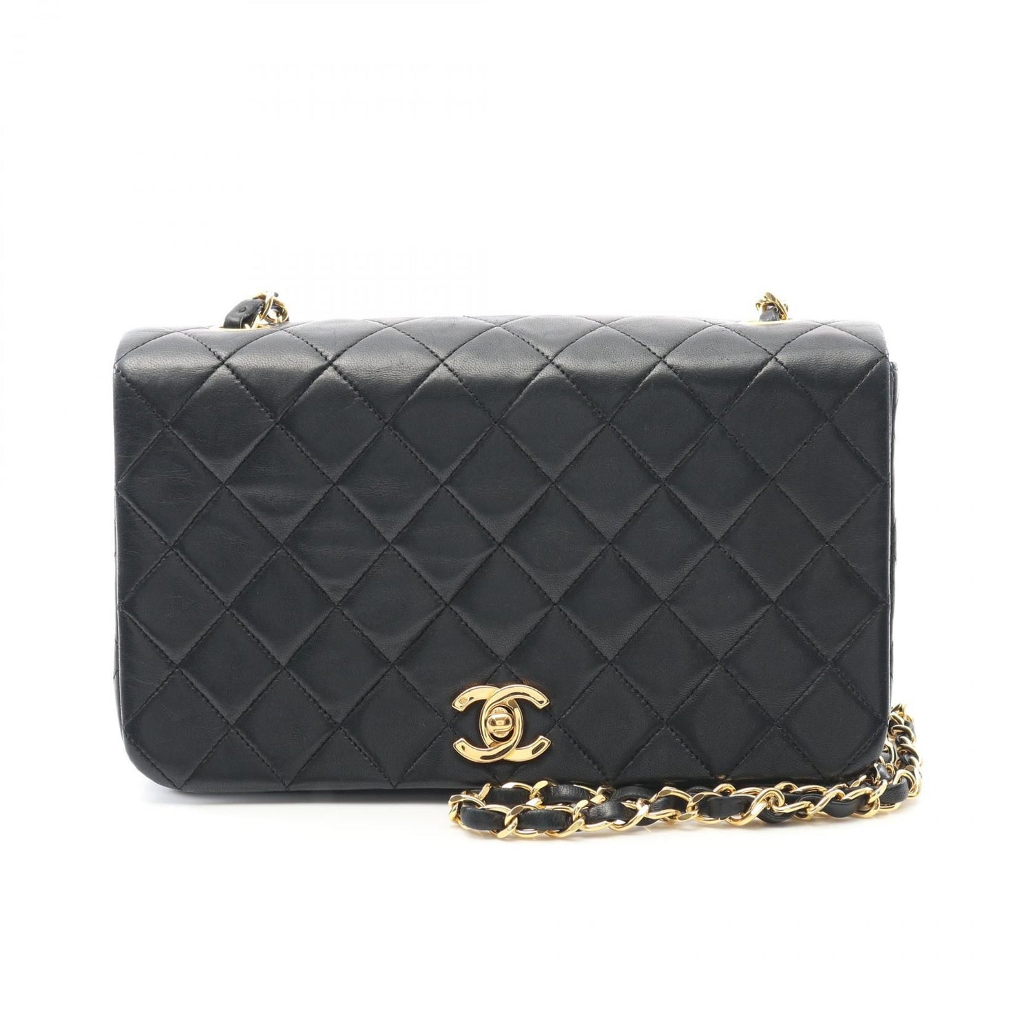 Chanel Black Matelasse Full Flap Shoulder Bag Lambskin (sheep Leather)
