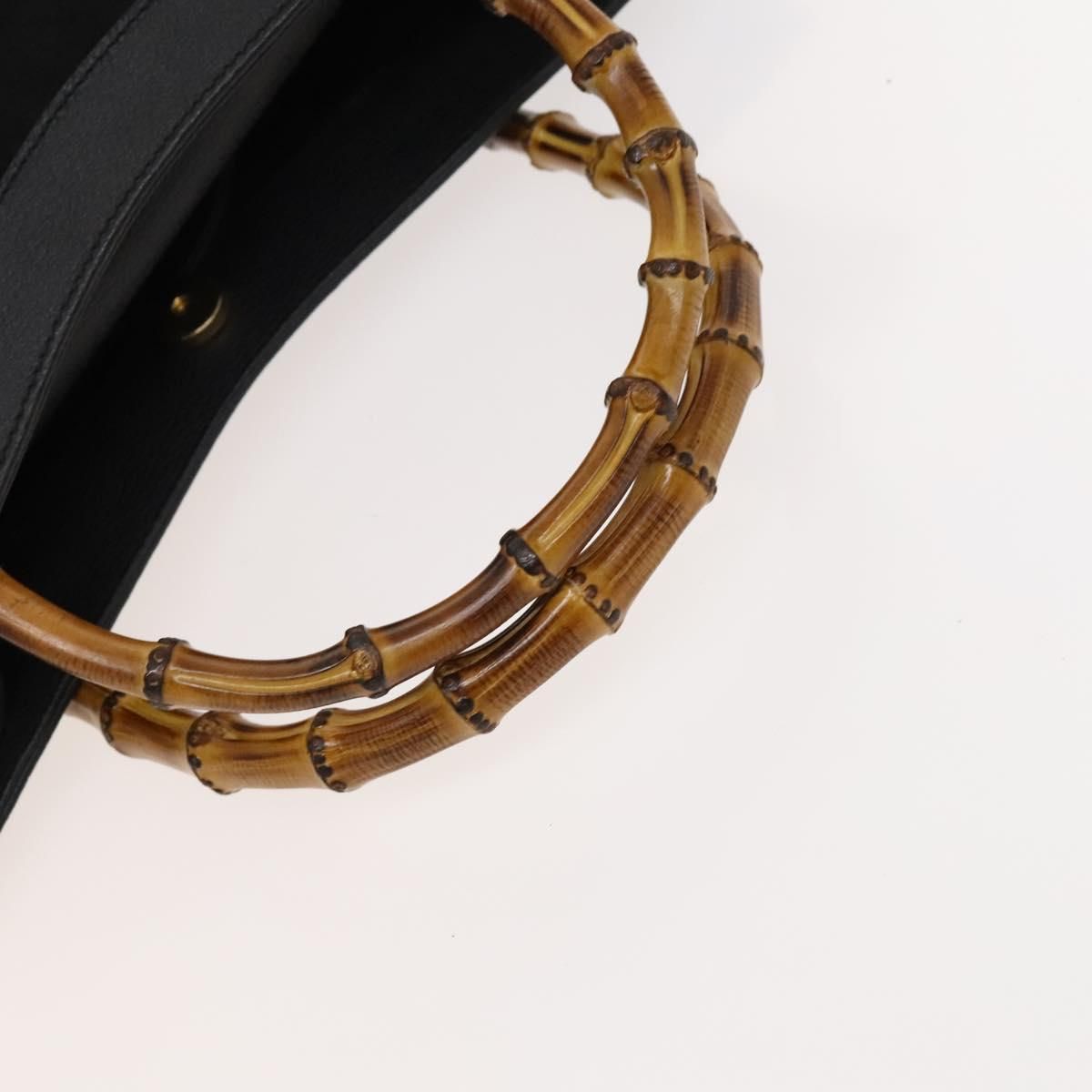 Gucci Bamboo Hand Bag Suede Black Gold 02 123 0260 Auth