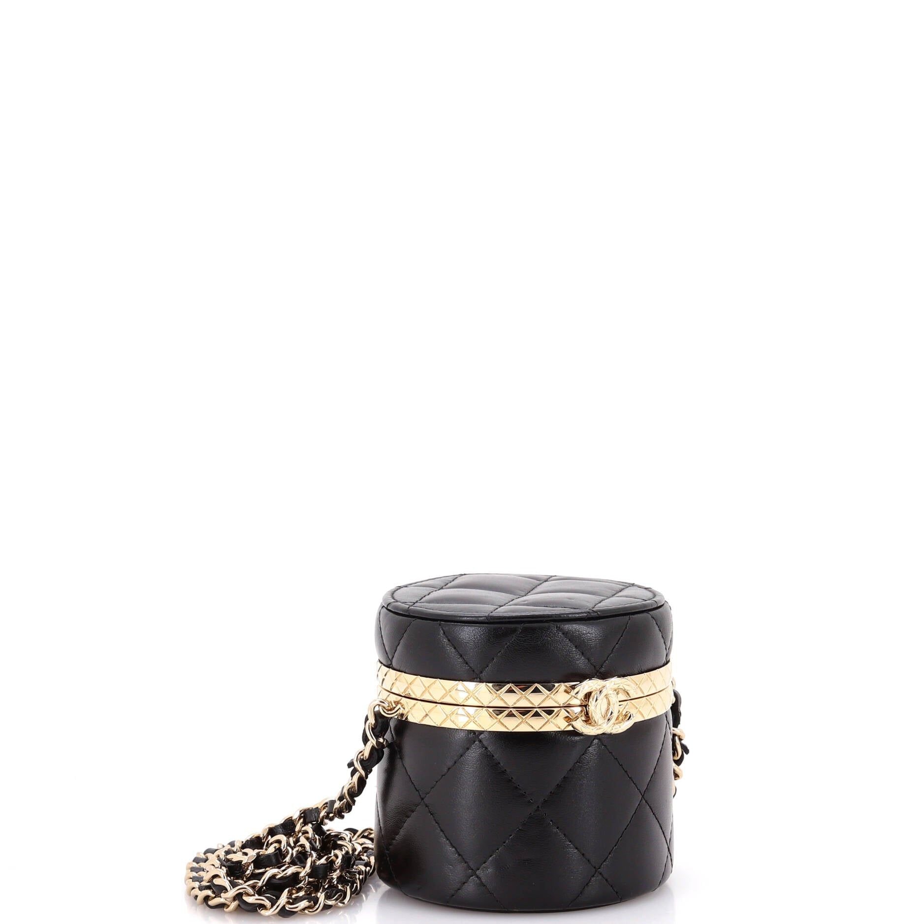 Chanel Lock Frame Round Vanity Case With Chain Quilted Lambskin Mini