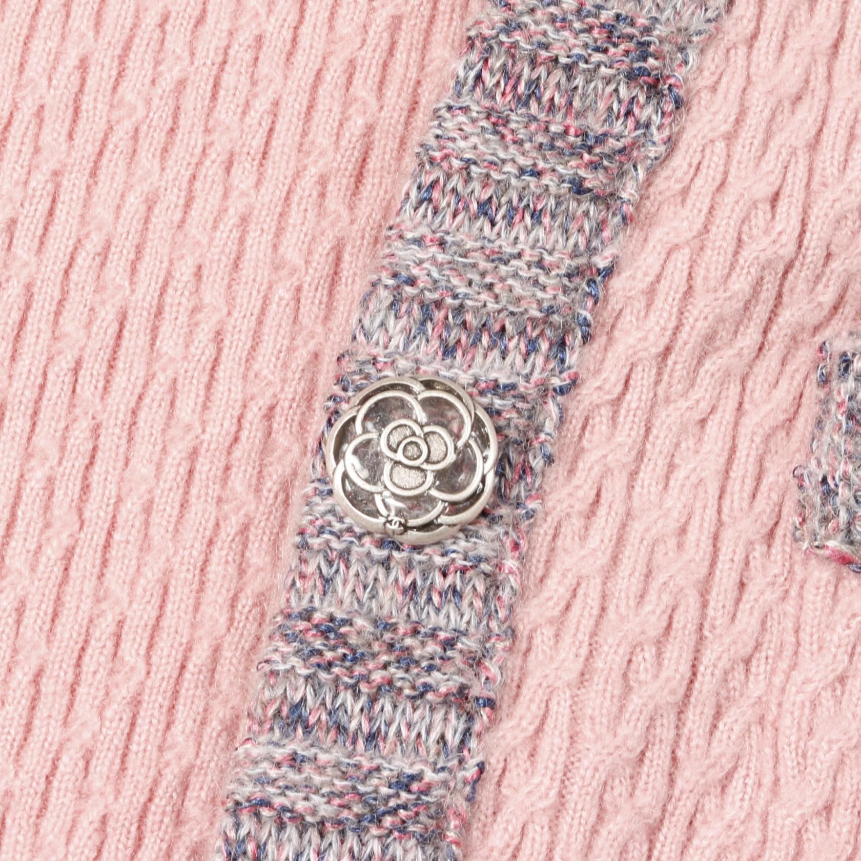 Chanel Pink Blue Gray Camelia Button Dress Silk Cashmere P 52761