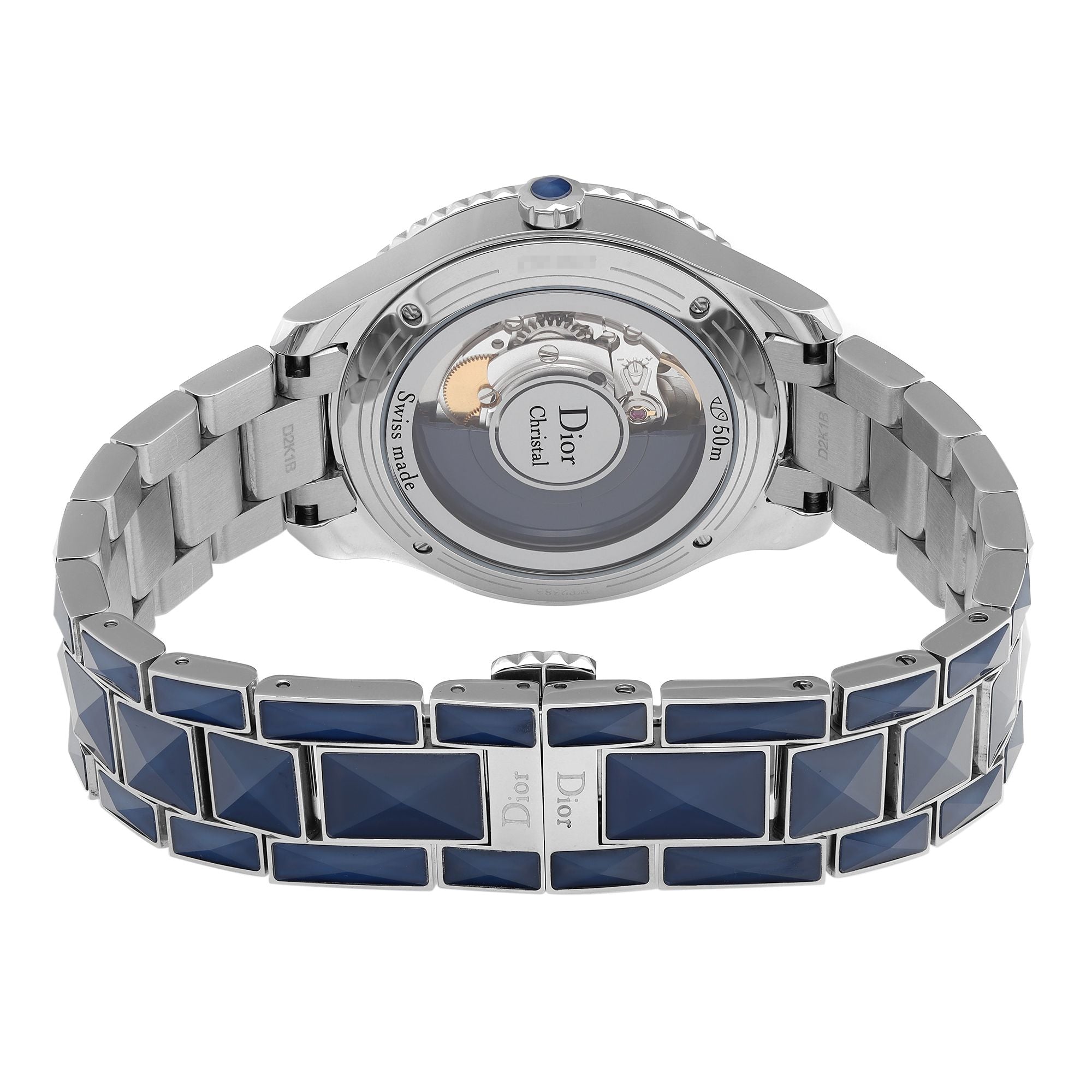 Christian Dior Christal Steel Blue MOP Diamond Dial Automatic Watch CD144517M001