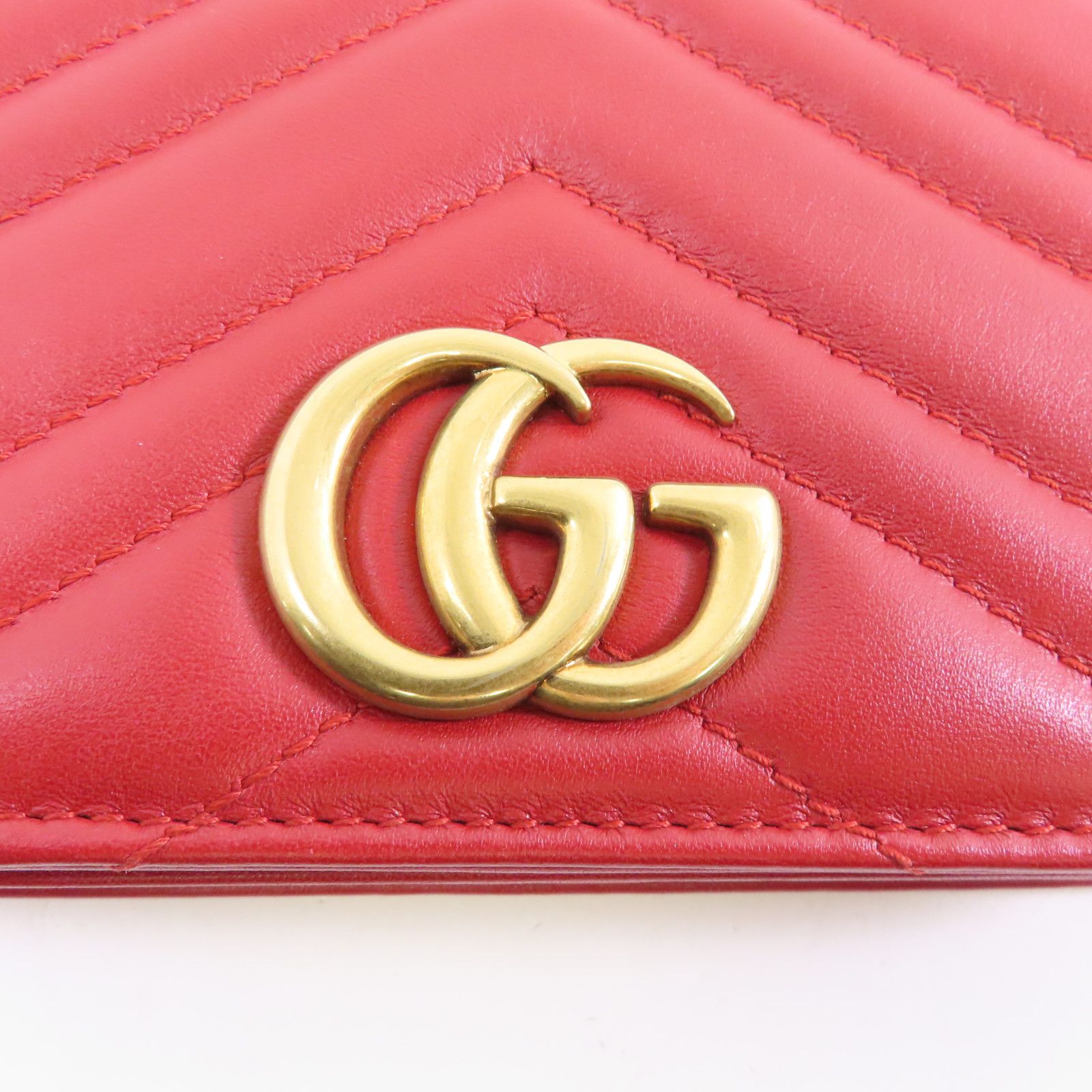 Gucci Cowhide Leather Gg Marmont Gold Bag Crimson Shoulder Bag Red Calfskin (cowhide) 488426