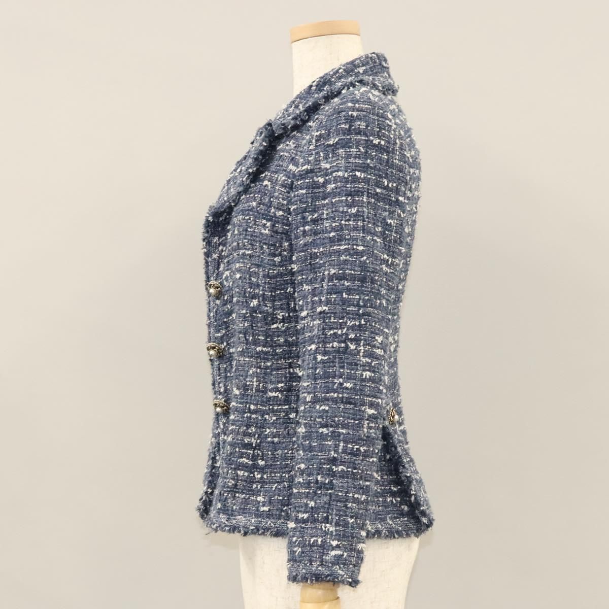 Chanel Jacket 34 Jacket Tweed 34 Blue Cc Auth
