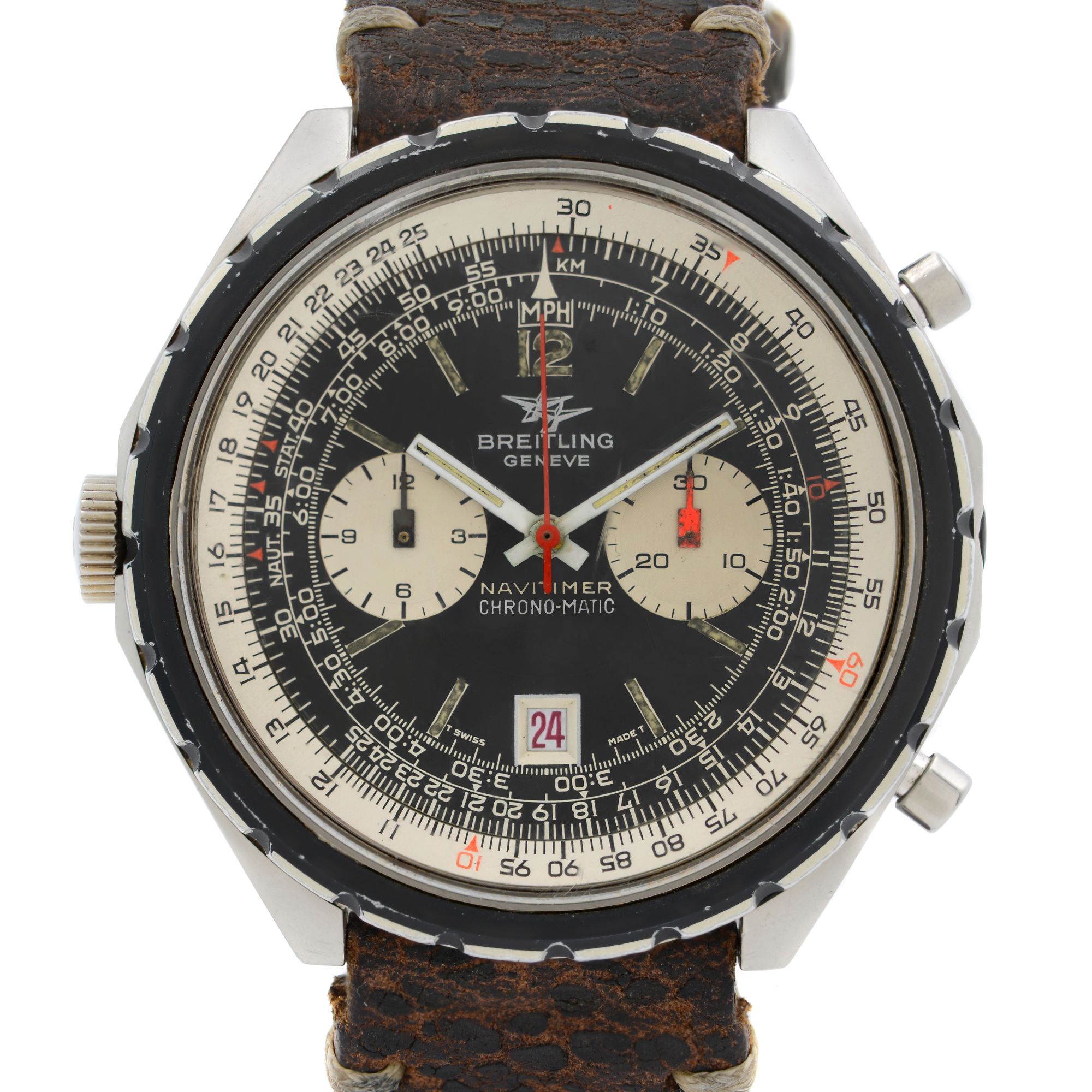 Vintage Breitling Navitimer Chrono-matic Black And White Dial Mens Watch 1806