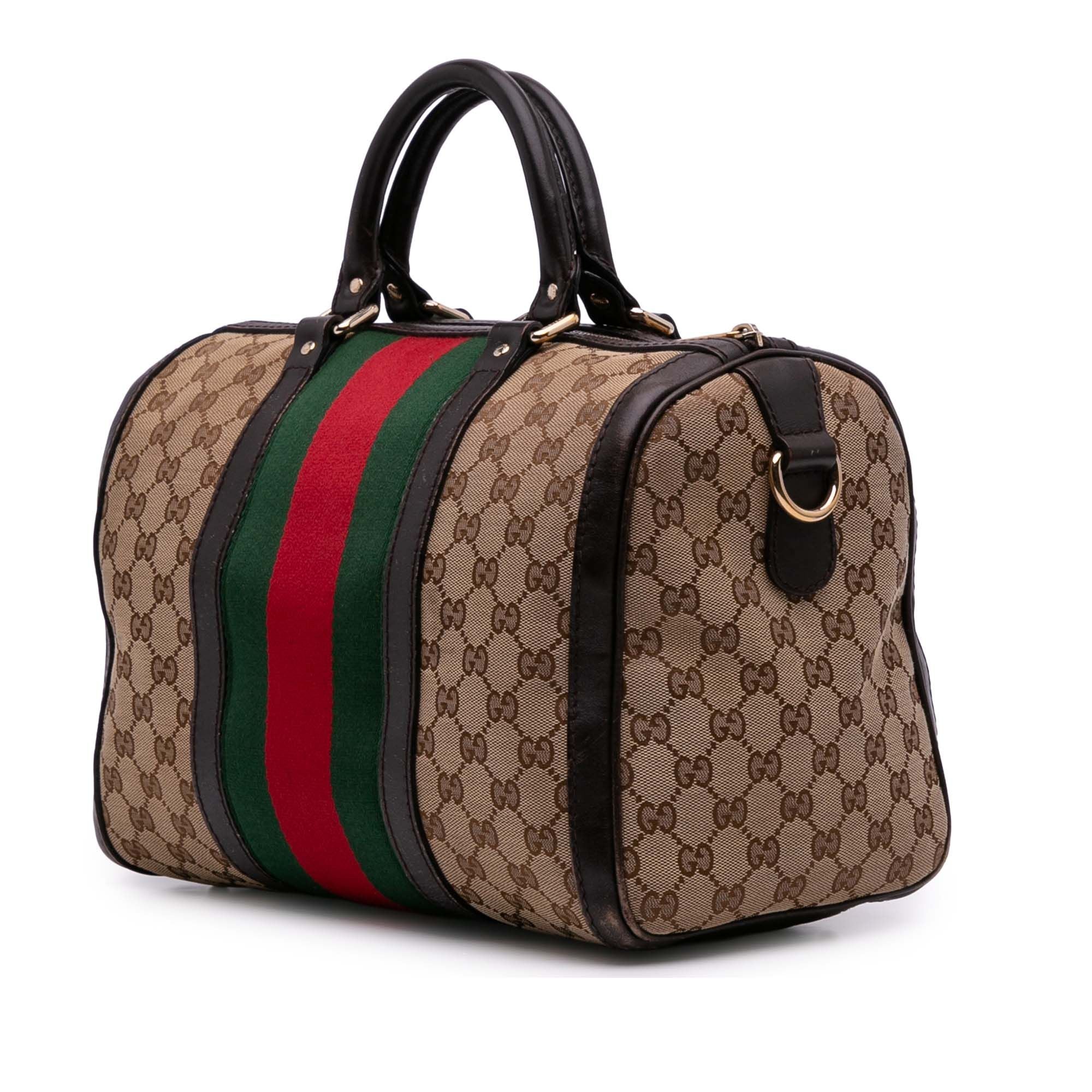 Gucci Medium GG Canvas Web Joy Boston Bag Brown