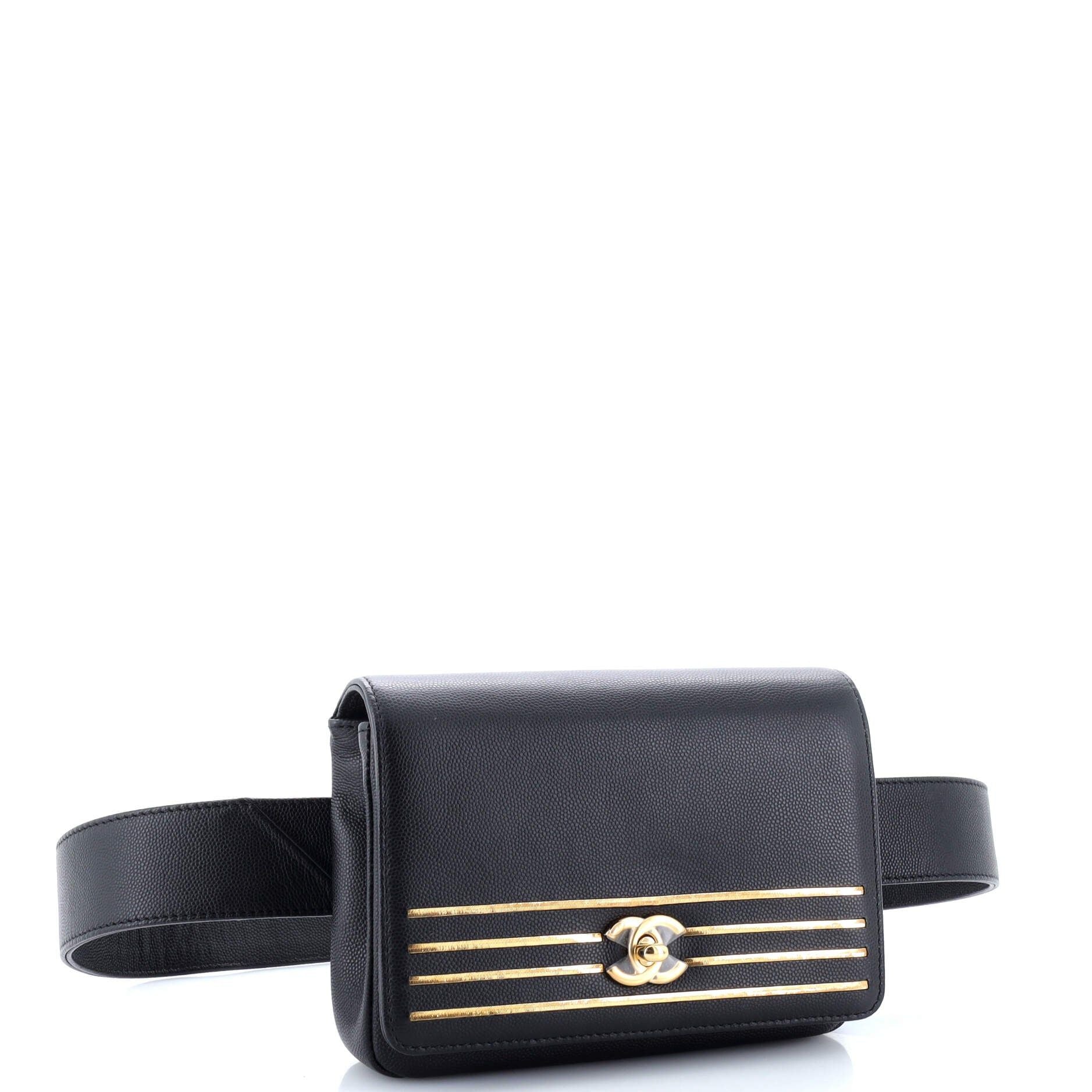 Chanel Captain Gold Waist Bag Embroidered Caviar Medium