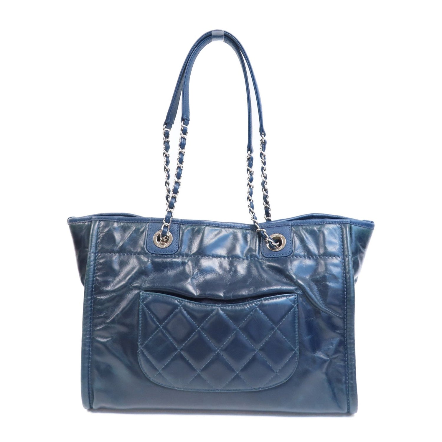Chanel Blue Cowhide Leather Tote Ginpaku Hand-turned Bag Blue Tote Bag Calfskin (cowhide)