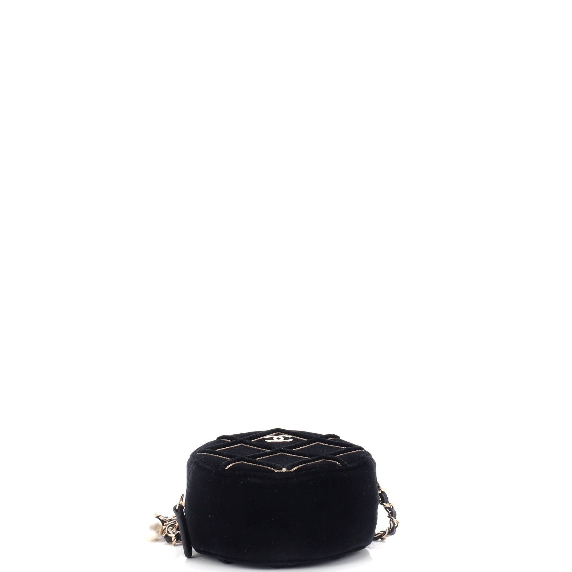 Chanel Round Clutch With Chain Quilted Velvet With Sequins