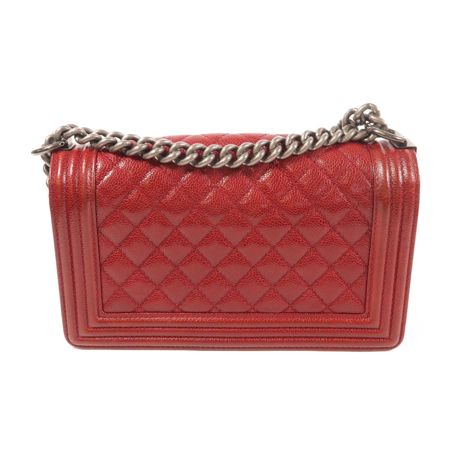 Chanel Red Cowhide Leather Boy 25 Silver Cross Shoulder Back Bag Calfskin (cowhide)