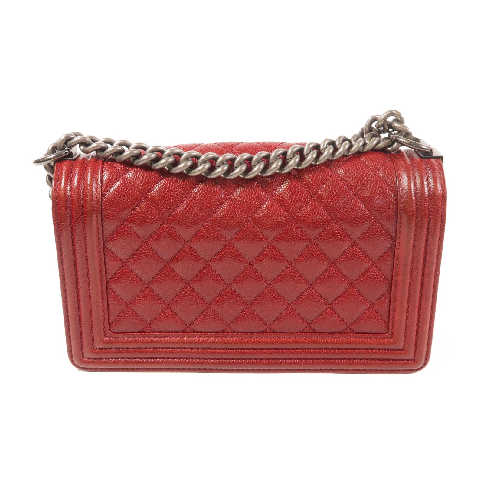 Chanel Red Cowhide Leather Boy 25 Silver Cross Shoulder Back Bag Calfskin (cowhide)