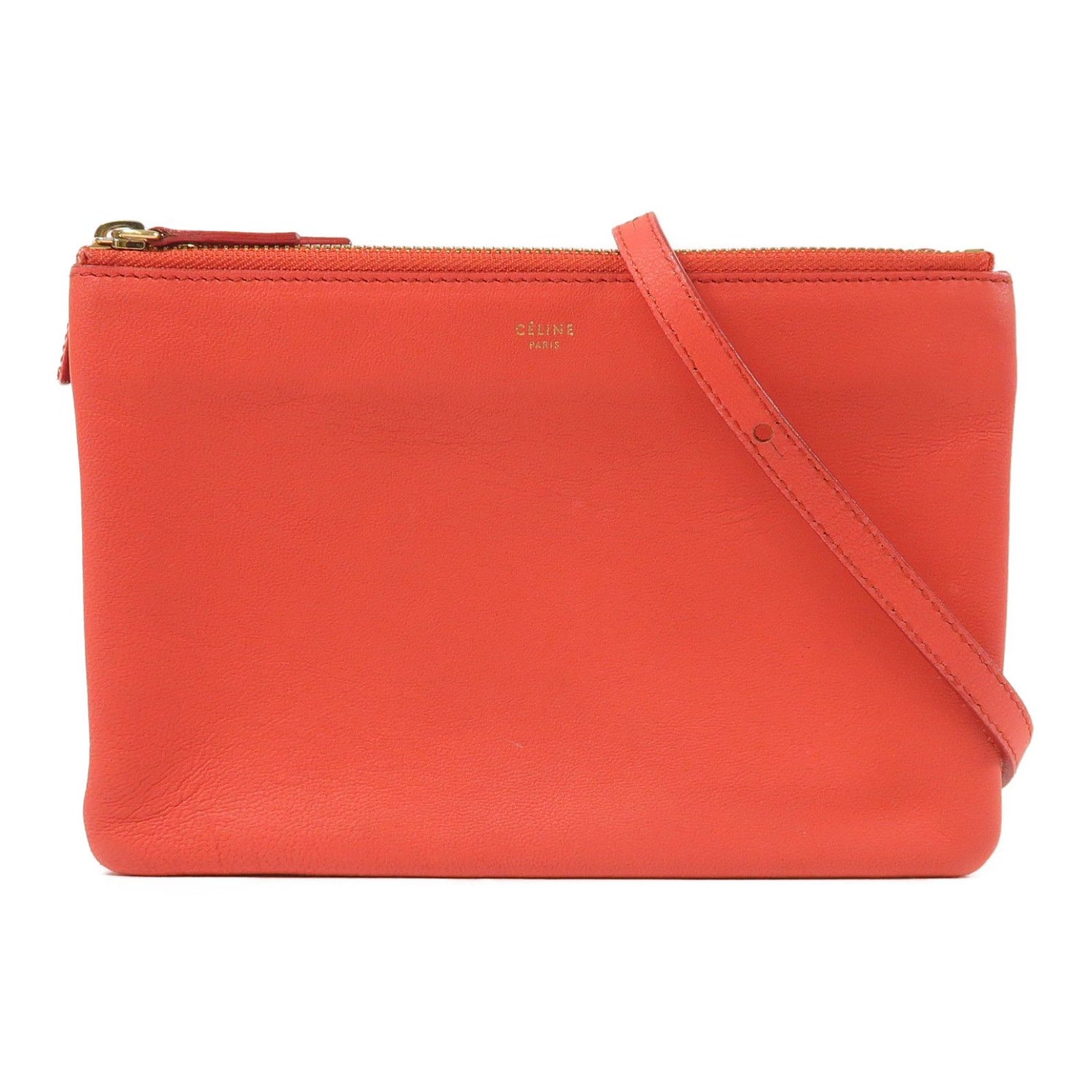 Celine Sheepskin Leather Trio Shoulder Bag Red Lambskin (sheep Leather)