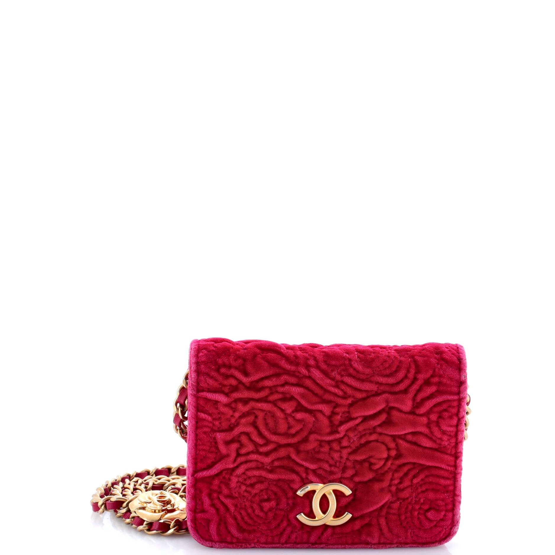 Chanel Flap Coin Purse With Chain Camellia Velvet