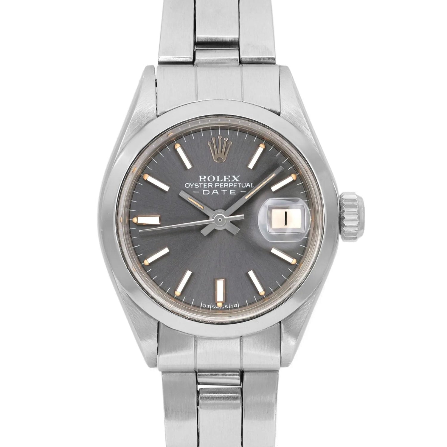 Rolex Perpetual Date 26mm Steel Slate Dial Ladies Automatic Watch 6916