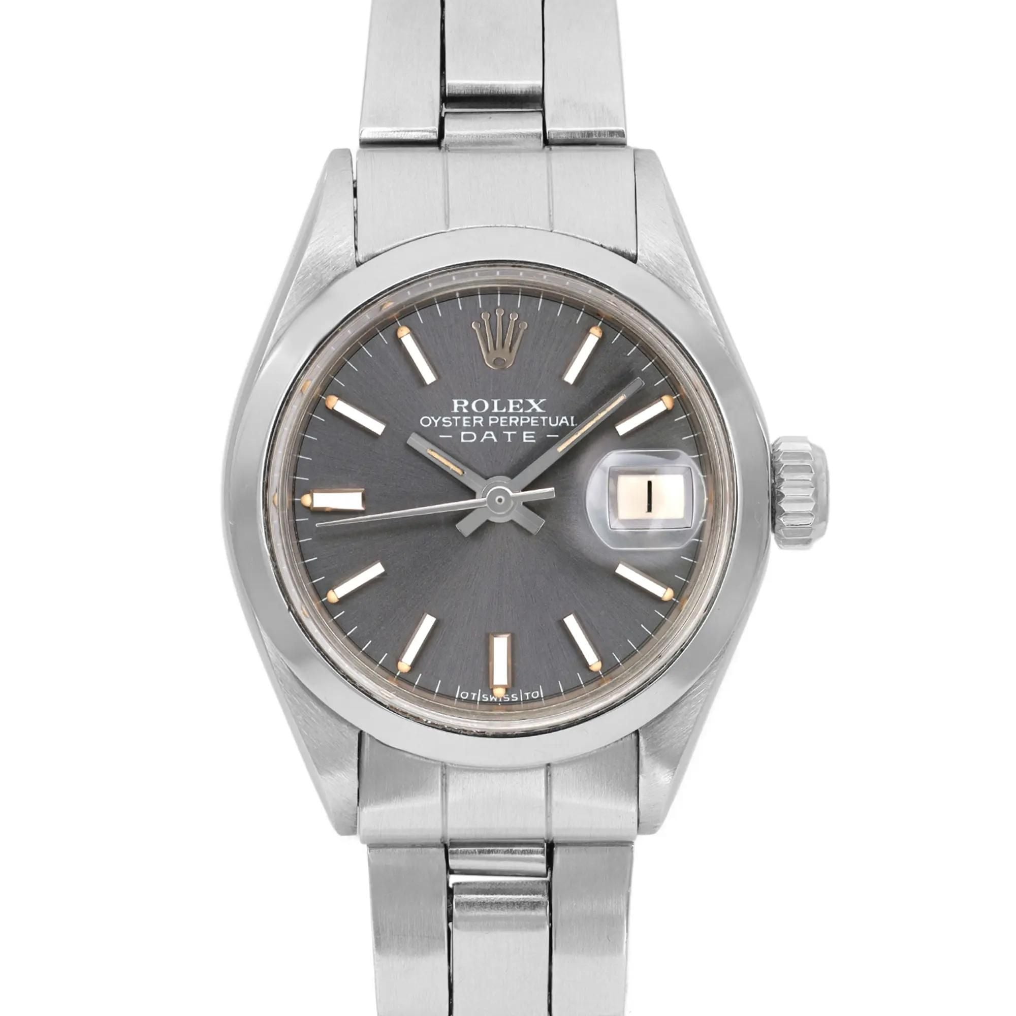 Rolex Perpetual Date 26mm Steel Slate Dial Ladies Automatic Watch 6916