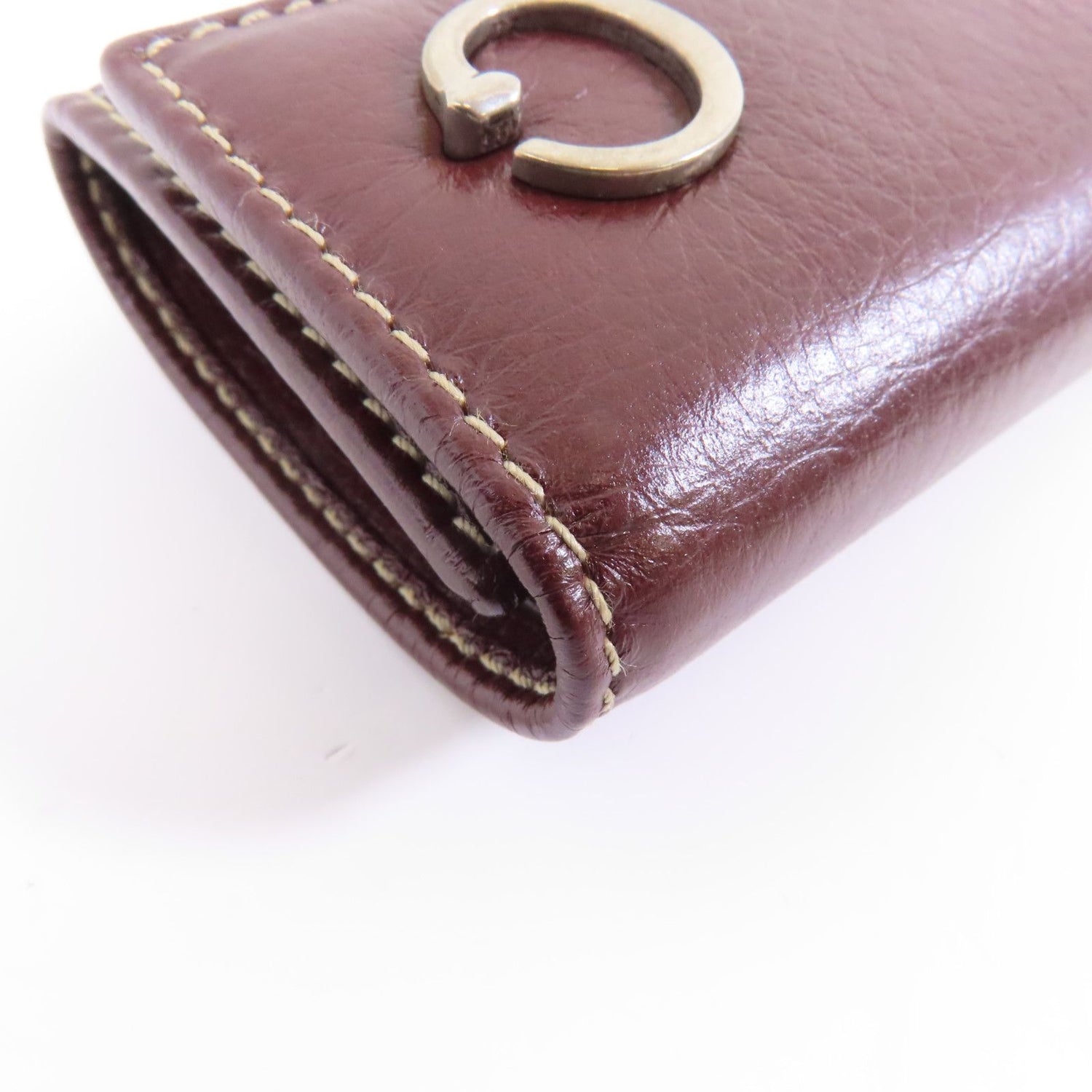 Gucci Cowhide Leather Key Case Silver Chain Spoon Baozhu Red Key Holder Bordeaux Red Calfskin (cowhide) 212177