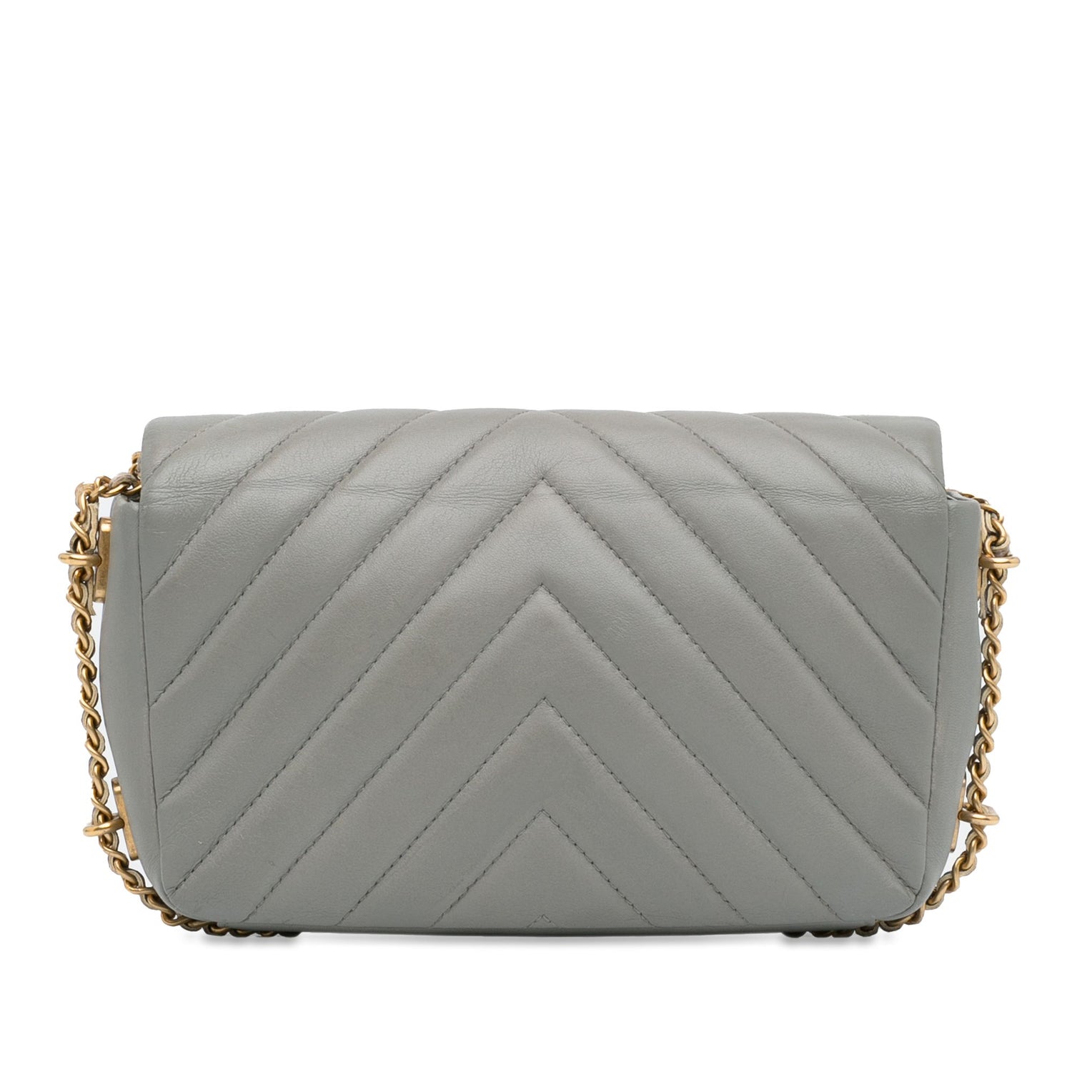 Chanel Mini Rectangular Chevron Lambskin Chain Around Flap Gray