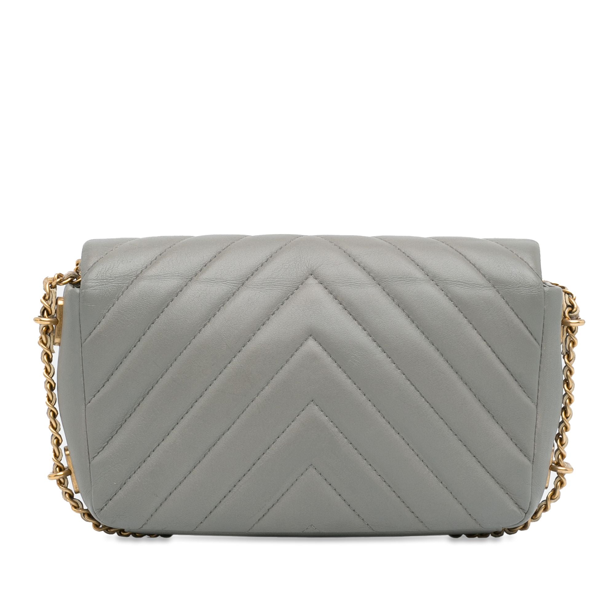 Chanel Mini Rectangular Chevron Lambskin Chain Around Flap Gray